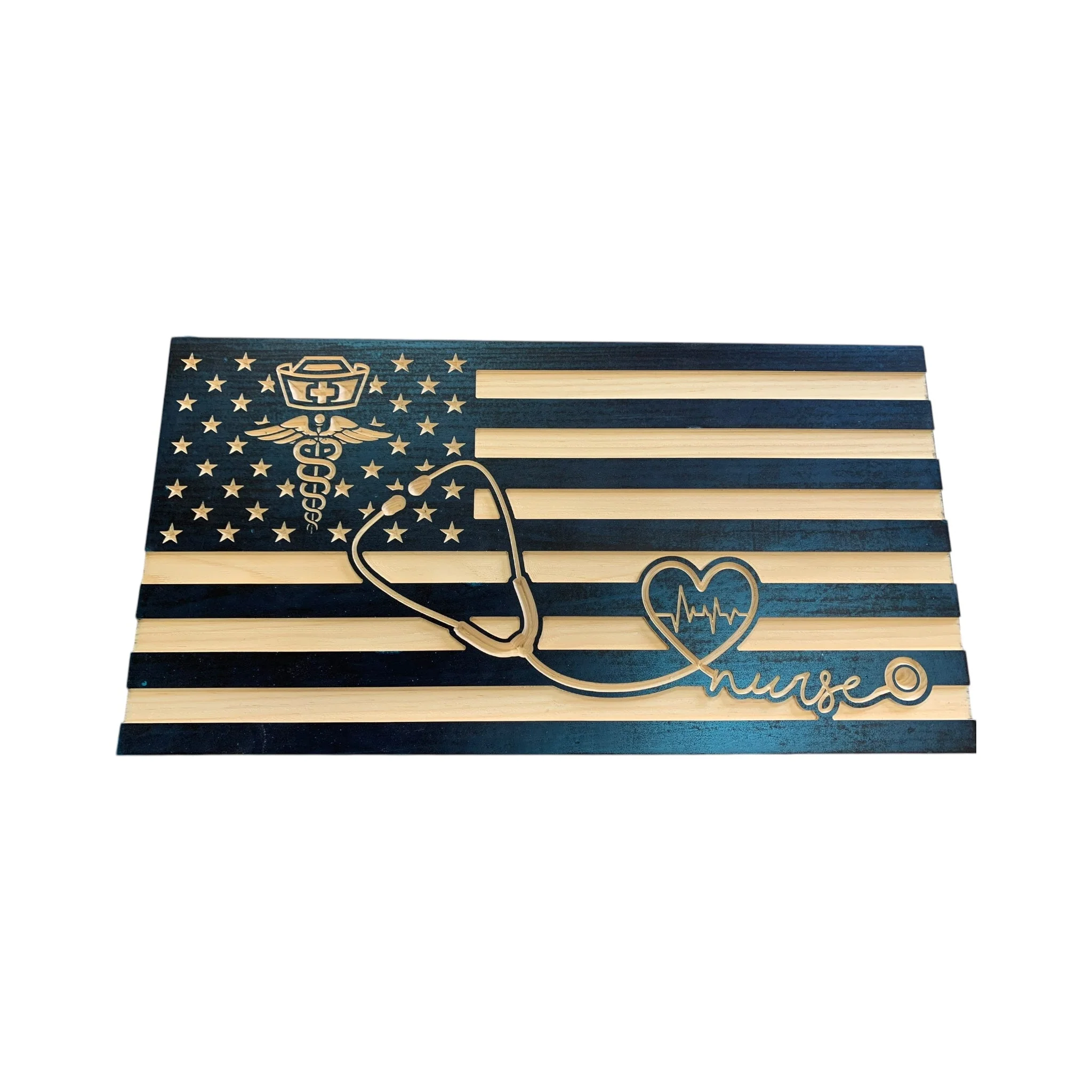 Wooden American Flag for Nurses with Caduceus and Stethoscope Design - Image 5