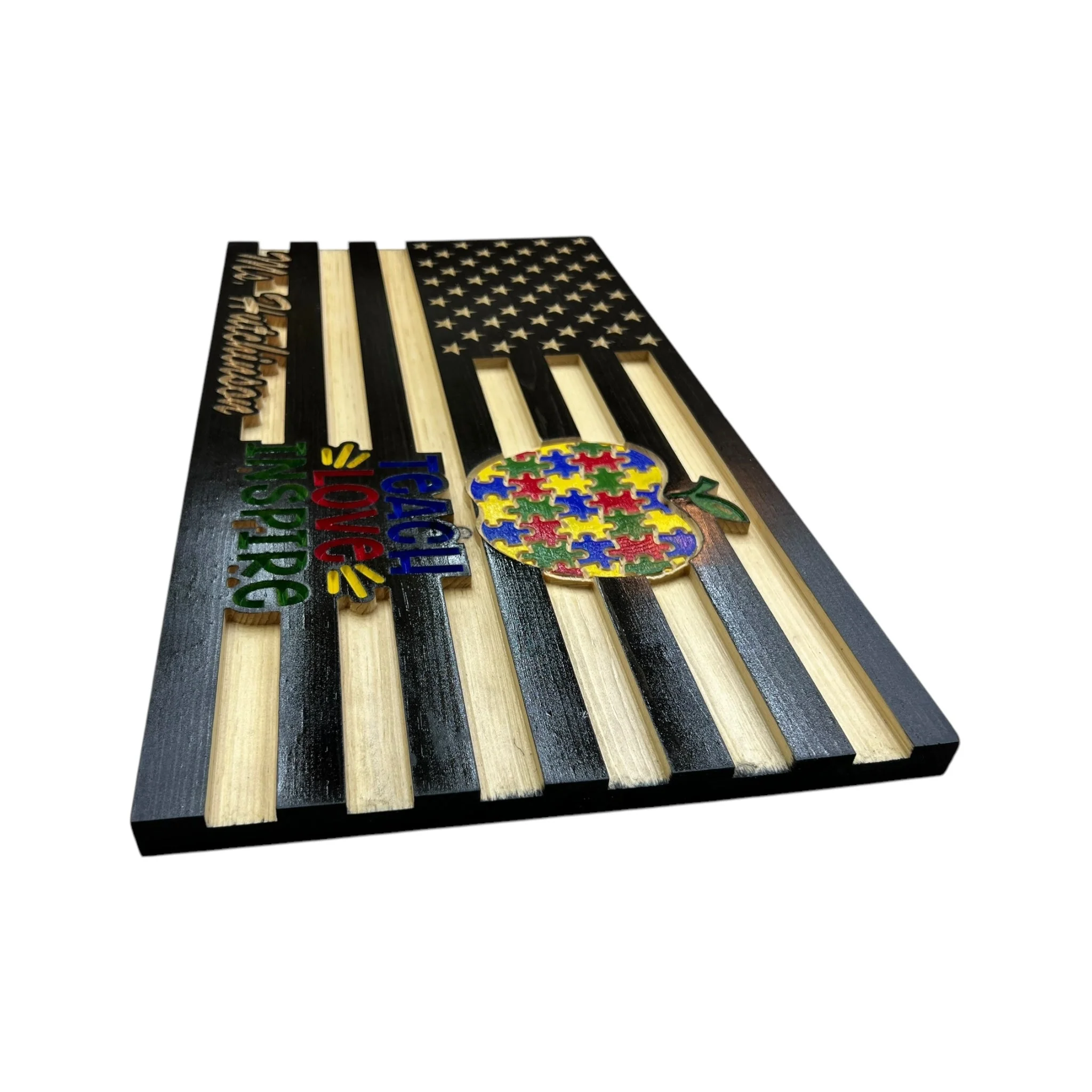 Wooden American Flag for Teachers with Personalized Engraving - Image 2