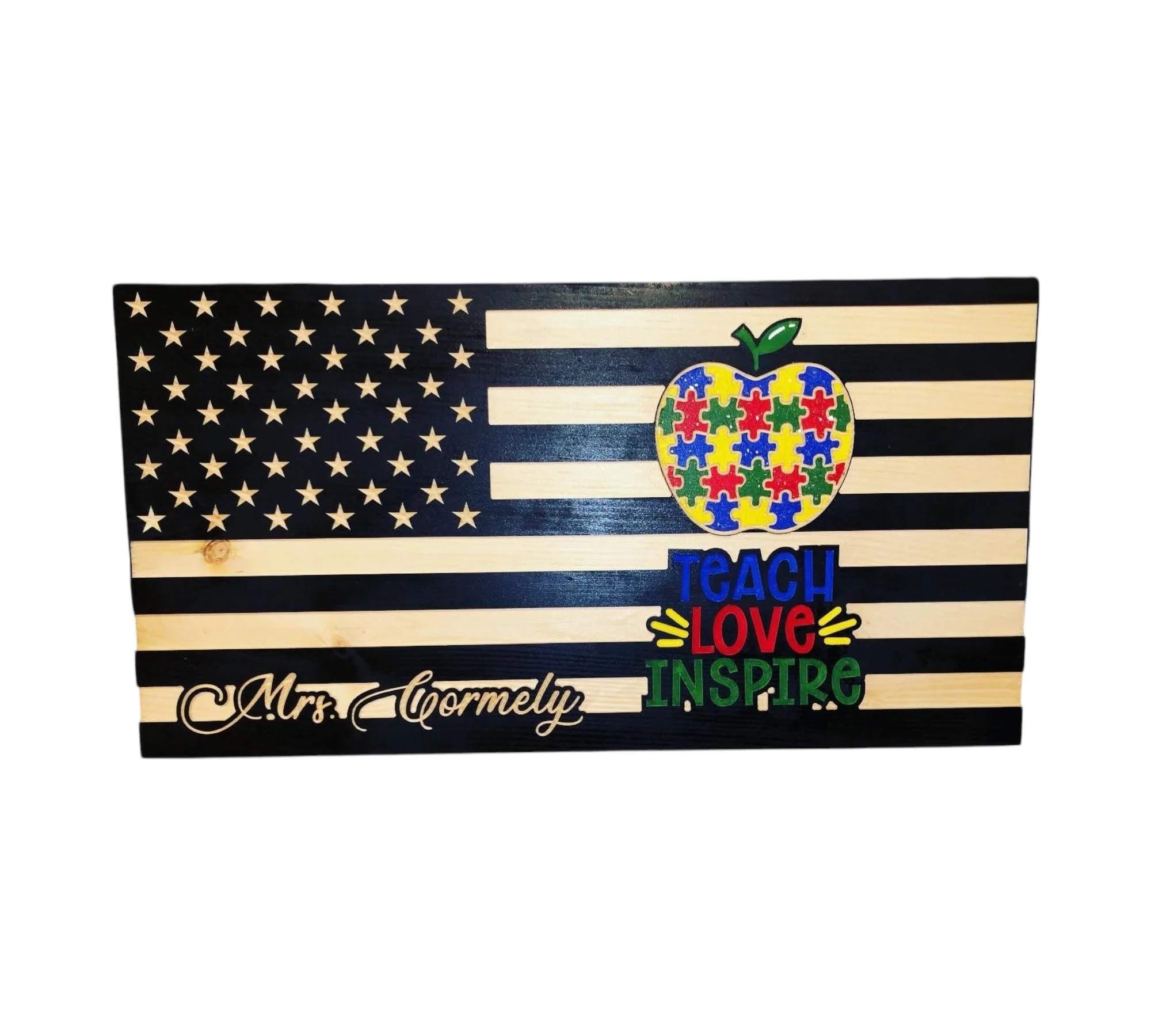 Wooden American Flag for Teachers with Personalized Engraving - Image 5