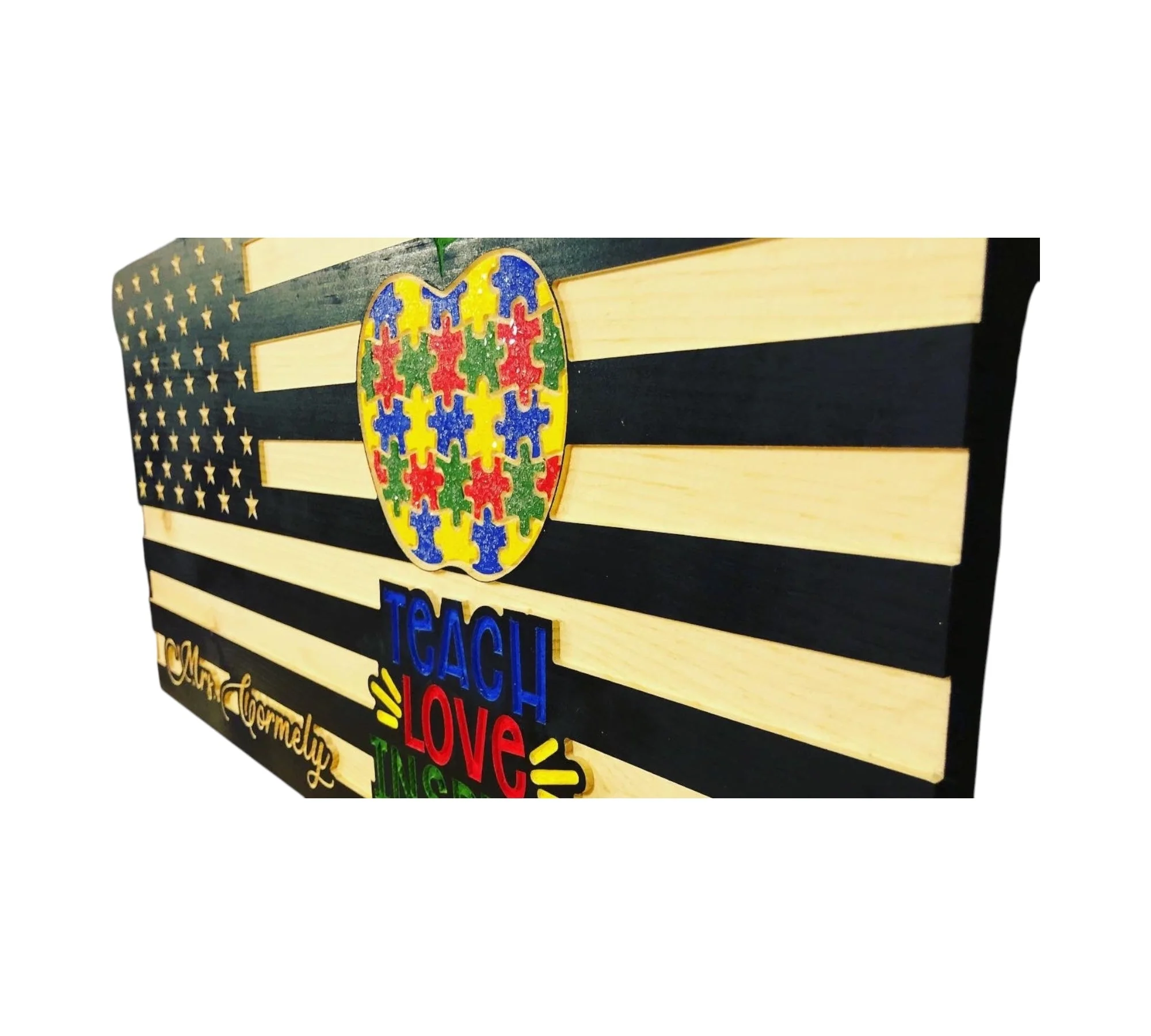 Wooden American Flag for Teachers with Personalized Engraving - Image 6