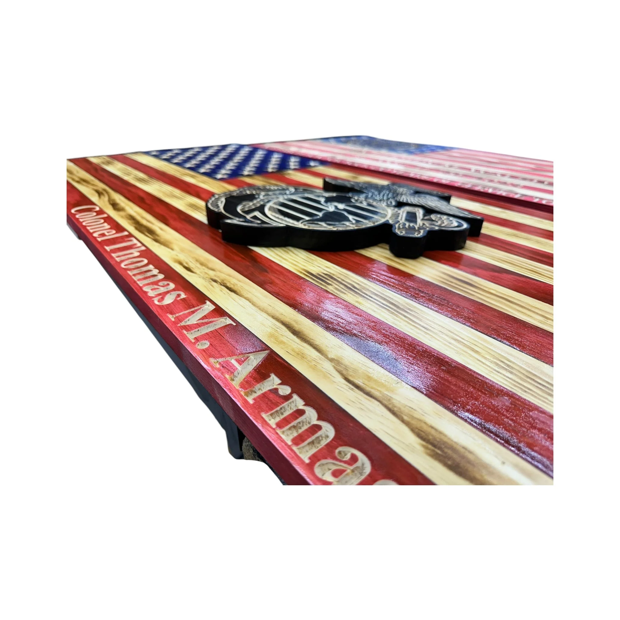Wooden American Flag with Marine Corps Logo and Personalization - Image 11