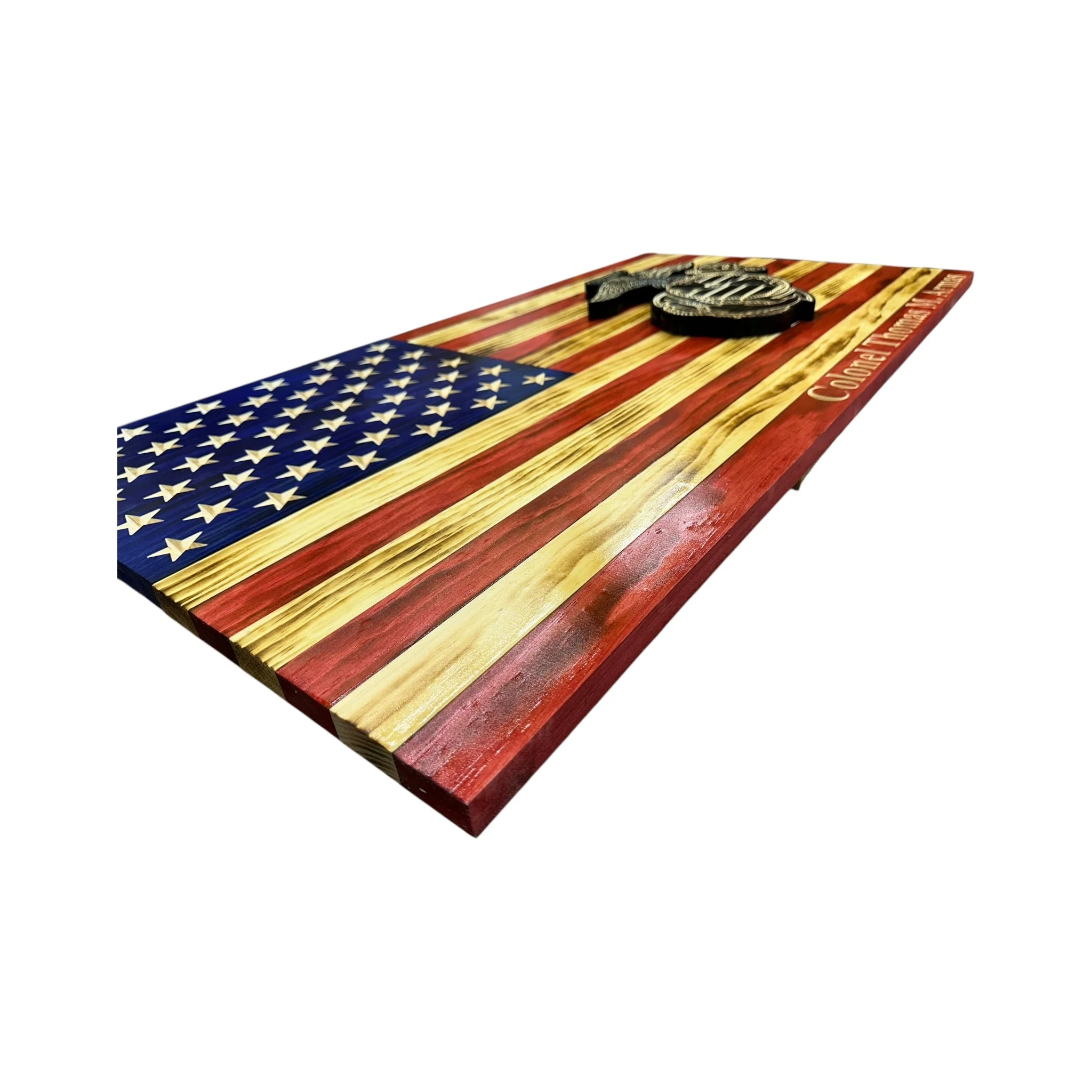 Wooden American Flag with Marine Corps Logo and Personalization - Image 12