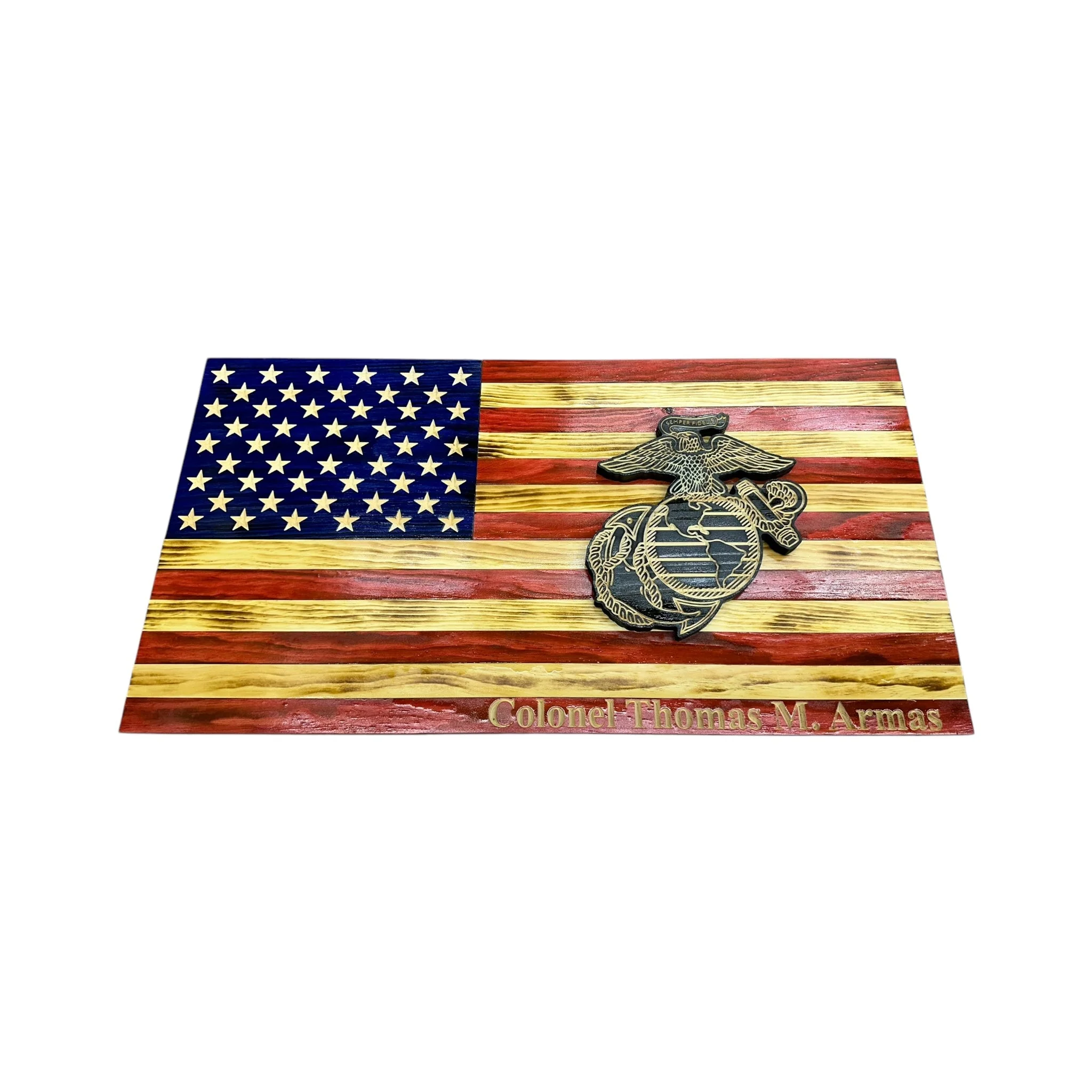 Wooden American Flag with Marine Corps Logo and Personalization - Image 2