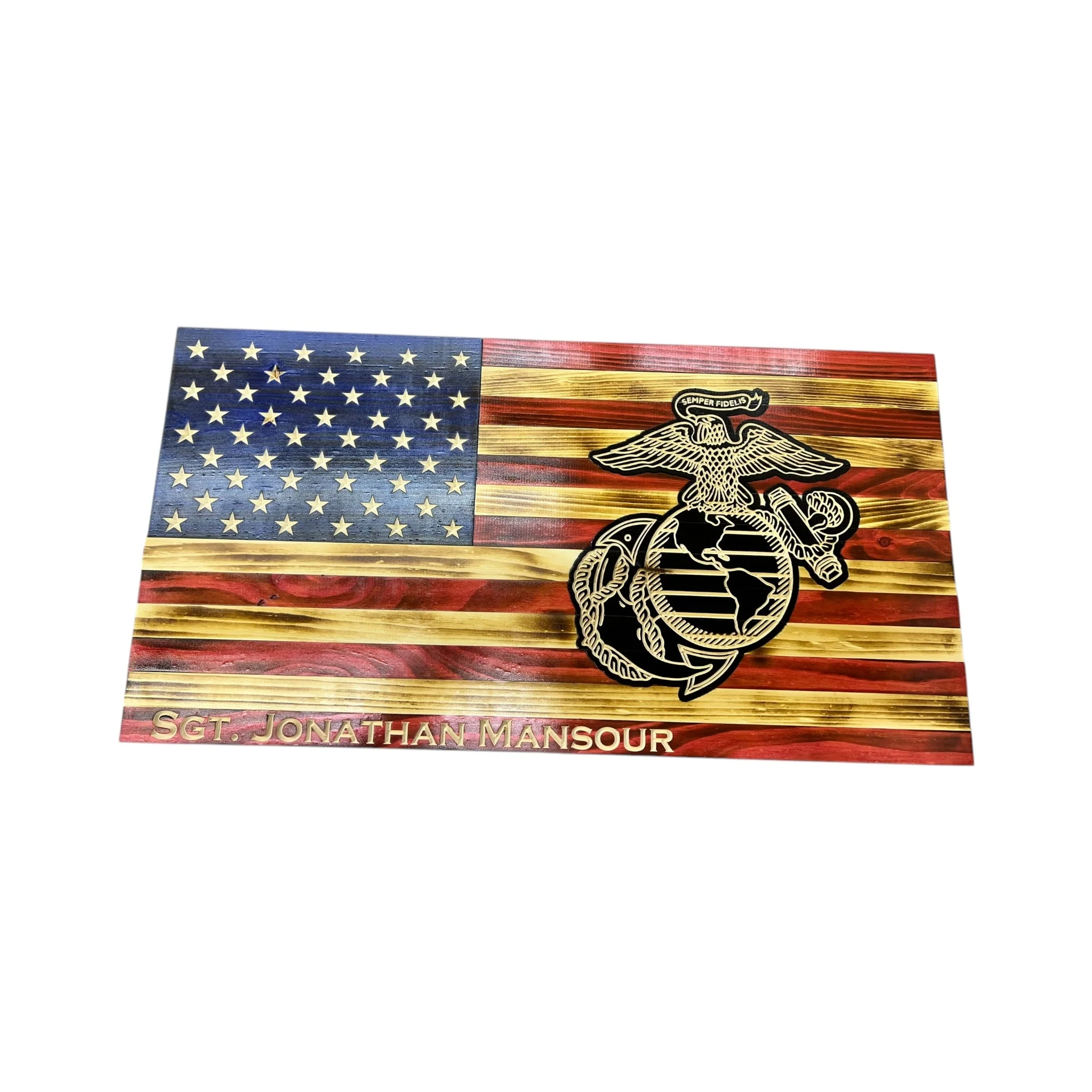 Wooden American Flag with Marine Corps Logo and Personalization - Image 3