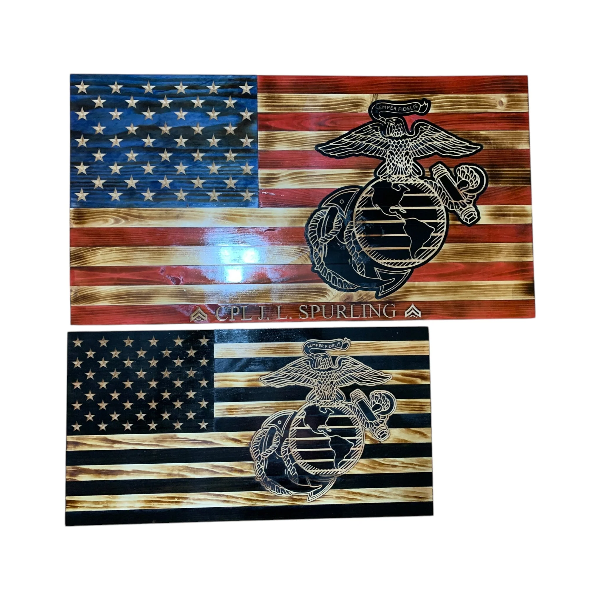 Wooden American Flag with Marine Corps Logo and Personalization - Image 4