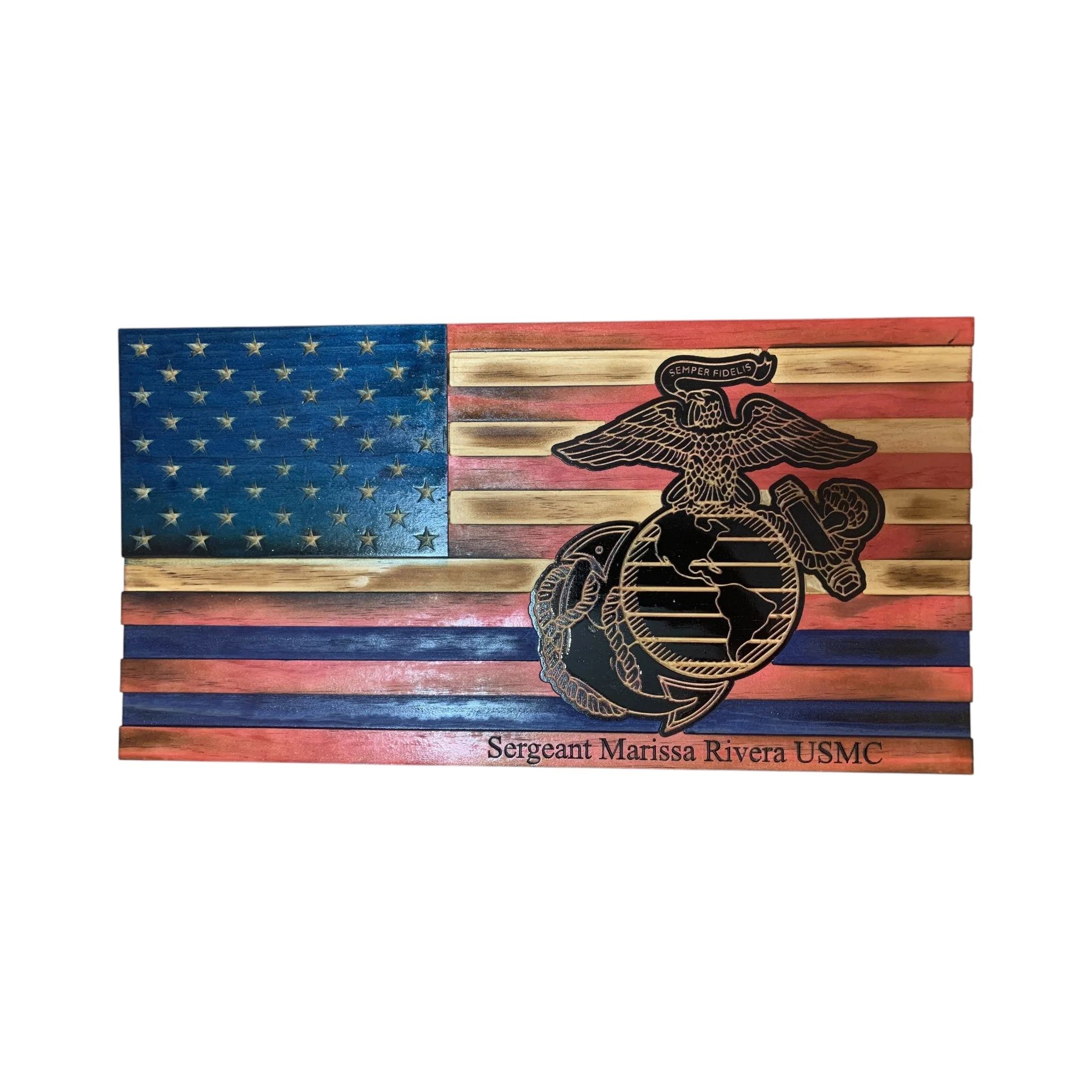 Wooden American Flag with Marine Corps Logo and Personalization - Image 9