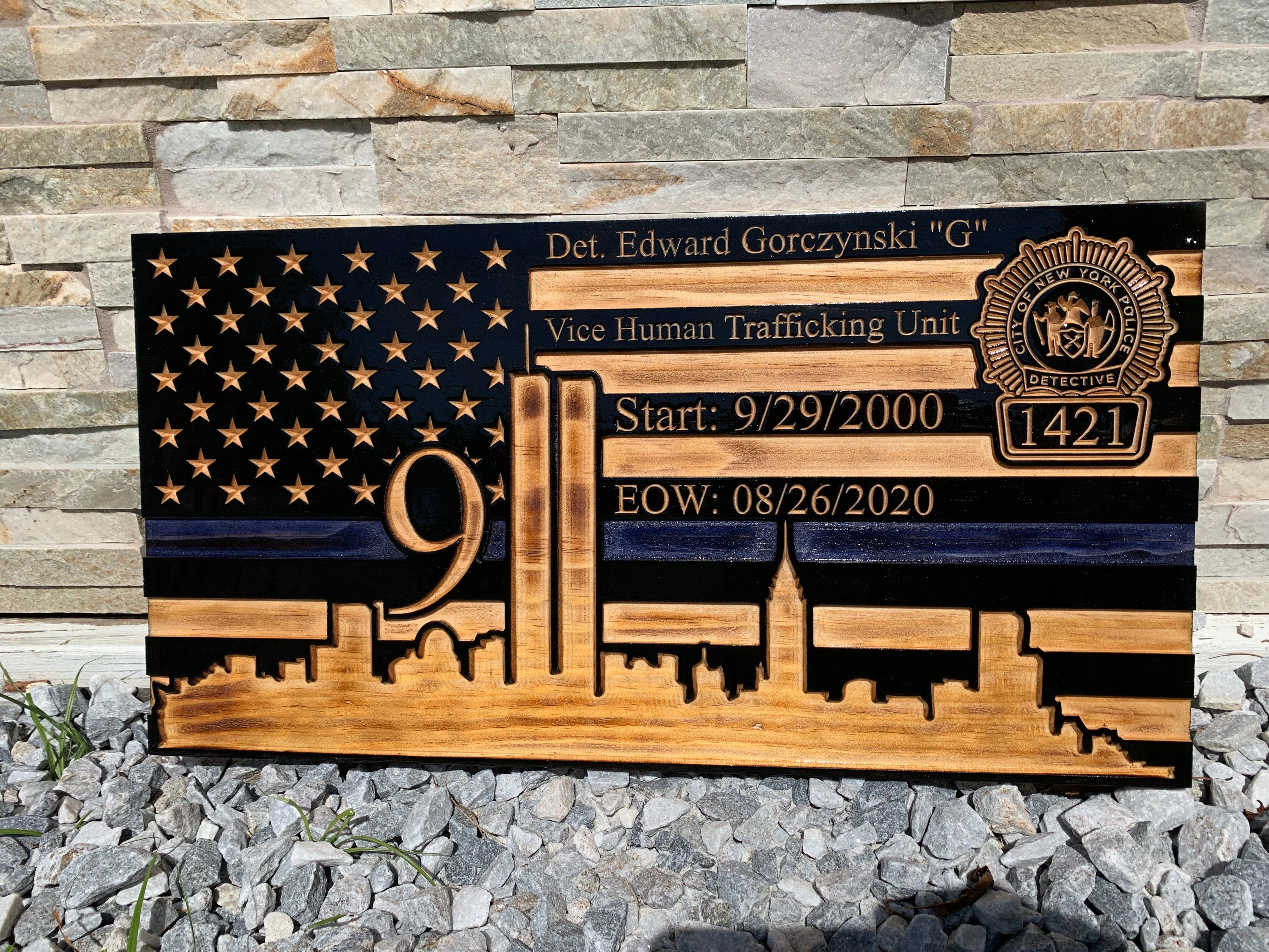 Wooden American Flag with NYC Skyline and Twin Towers - 9/11 Tribute Wall Art - Image 2