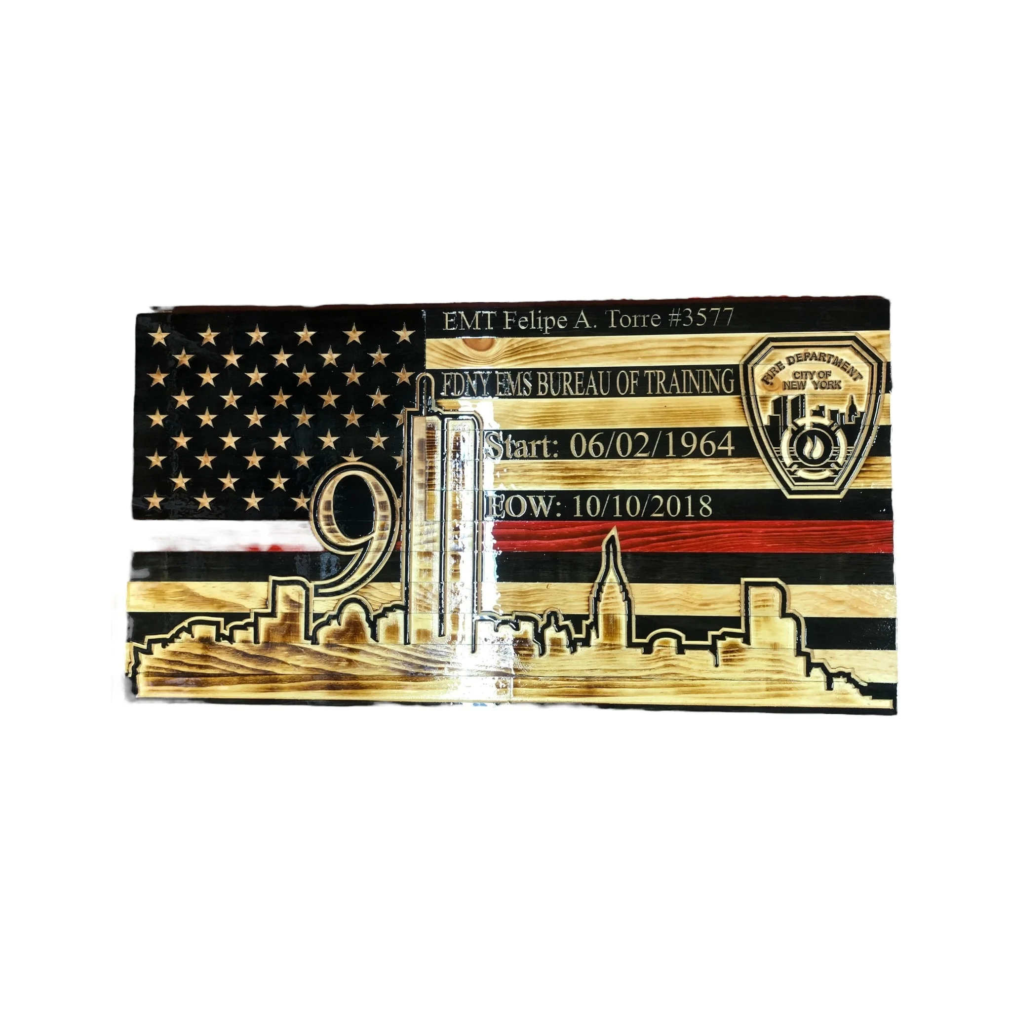 Wooden American Flag with NYC Skyline and Twin Towers - 9/11 Tribute Wall Art - Image 3