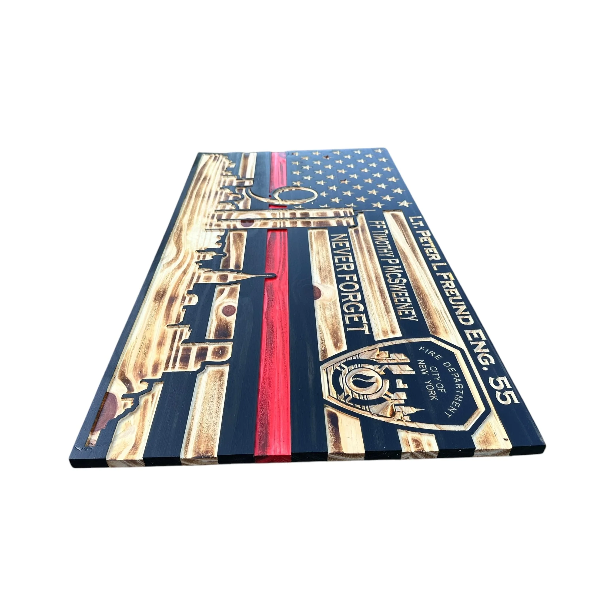 Wooden American Flag with NYC Skyline and Twin Towers - 9/11 Tribute Wall Art - Image 5