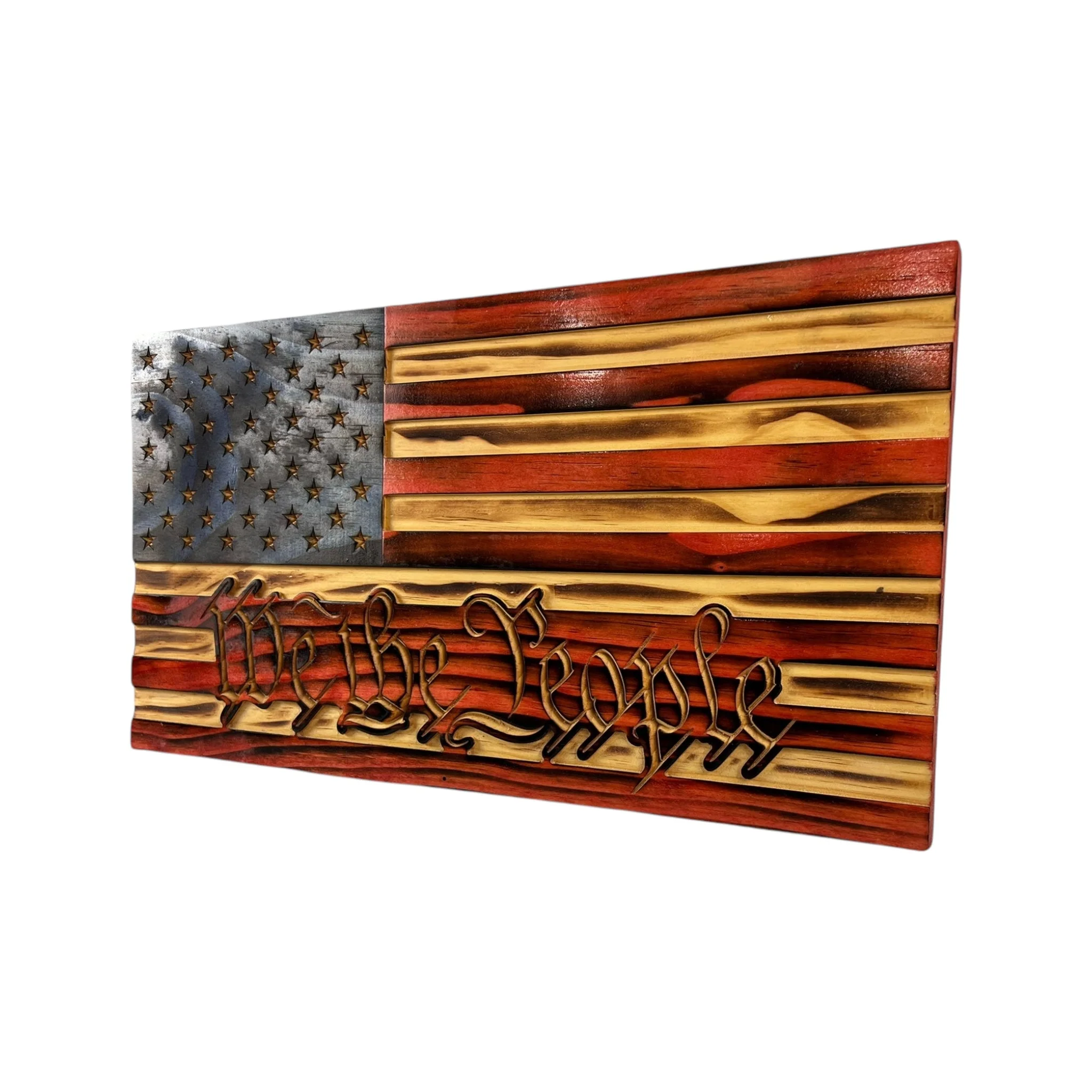 Wooden American Flag with "We the People" Engraving - Image 2