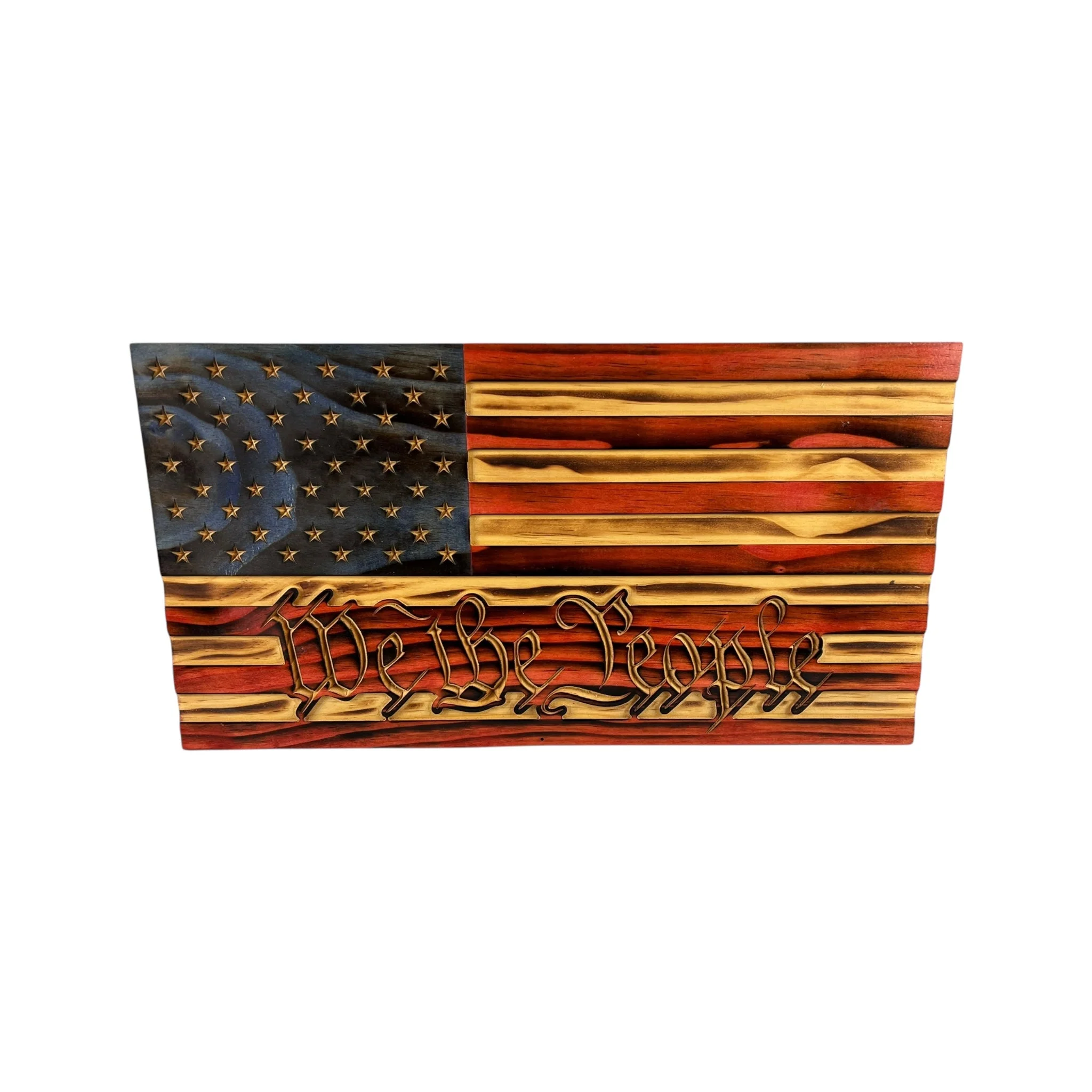 Wooden American Flag with "We the People" Engraving - Image 3