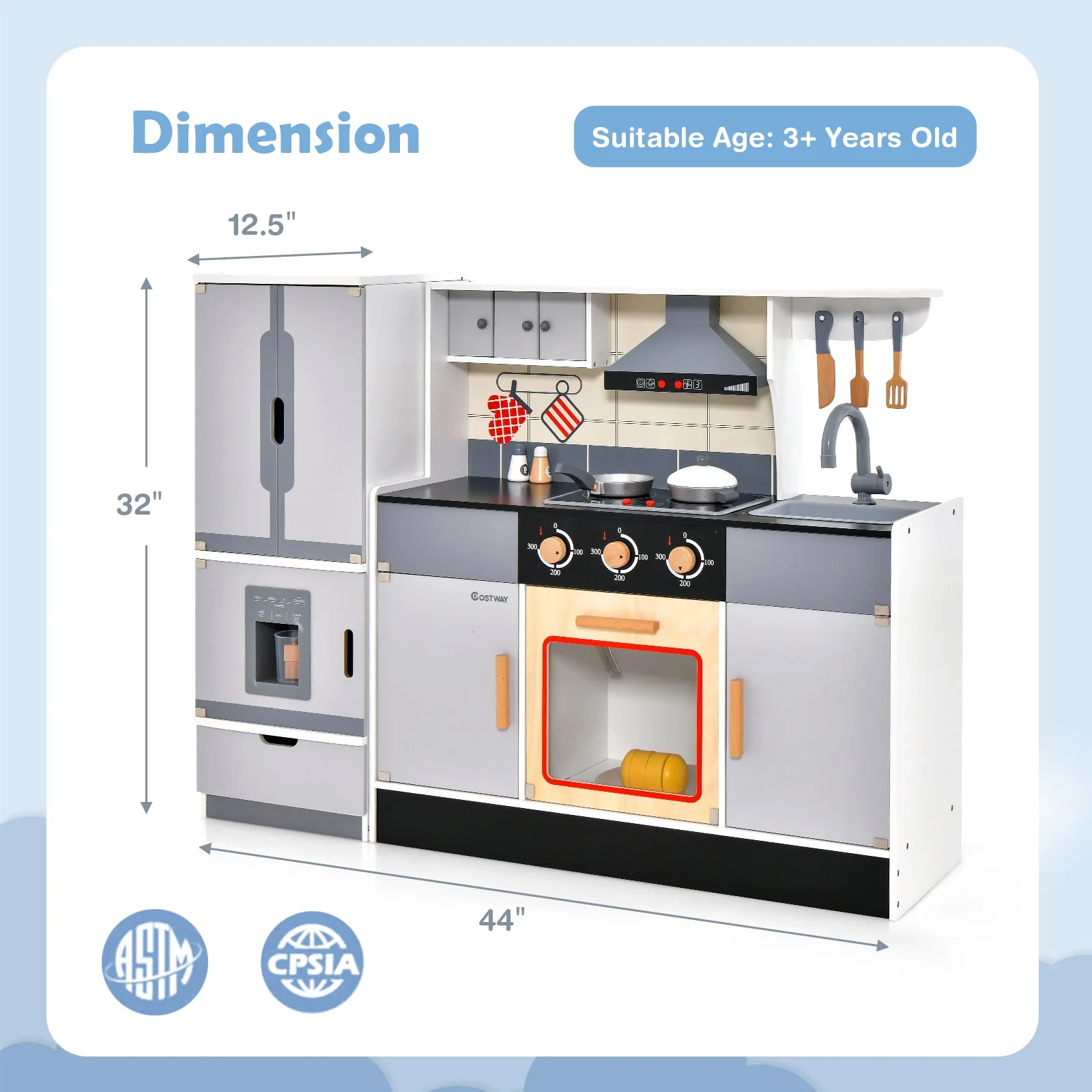 Wooden Chef Play Kitchen and Refrigerator with Realistic Range Hood and Roaster - Image 5