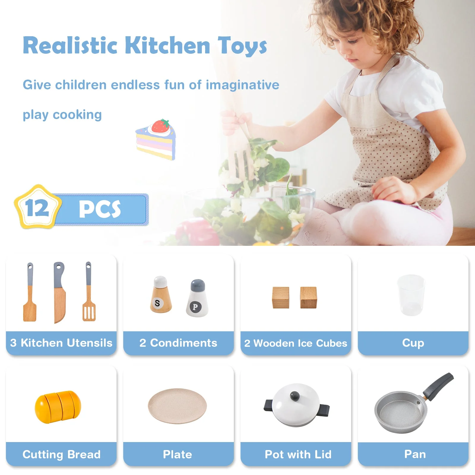 Wooden Chef Play Kitchen and Refrigerator with Realistic Range Hood and Roaster - Image 6