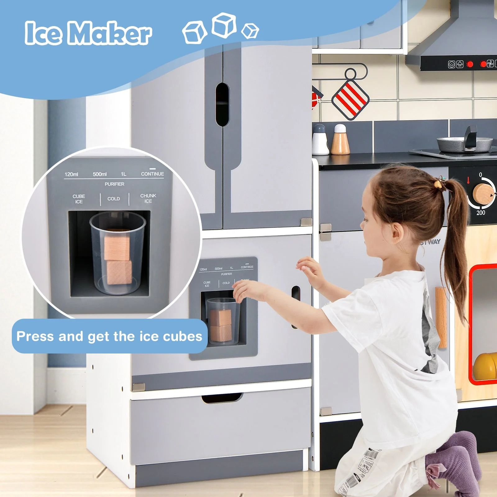 Wooden Chef Play Kitchen and Refrigerator with Realistic Range Hood and Roaster - Image 7