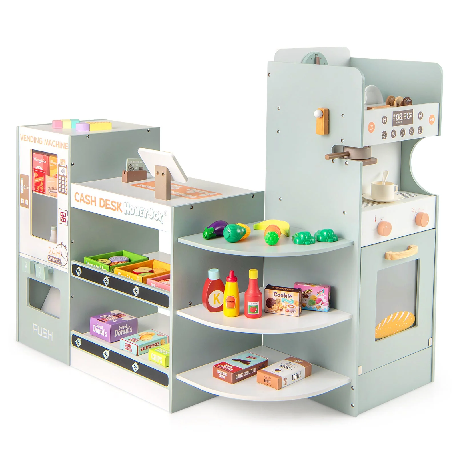 Wooden Kids Grocery Store Playset Pretend Play Supermarket-Green - Image 3