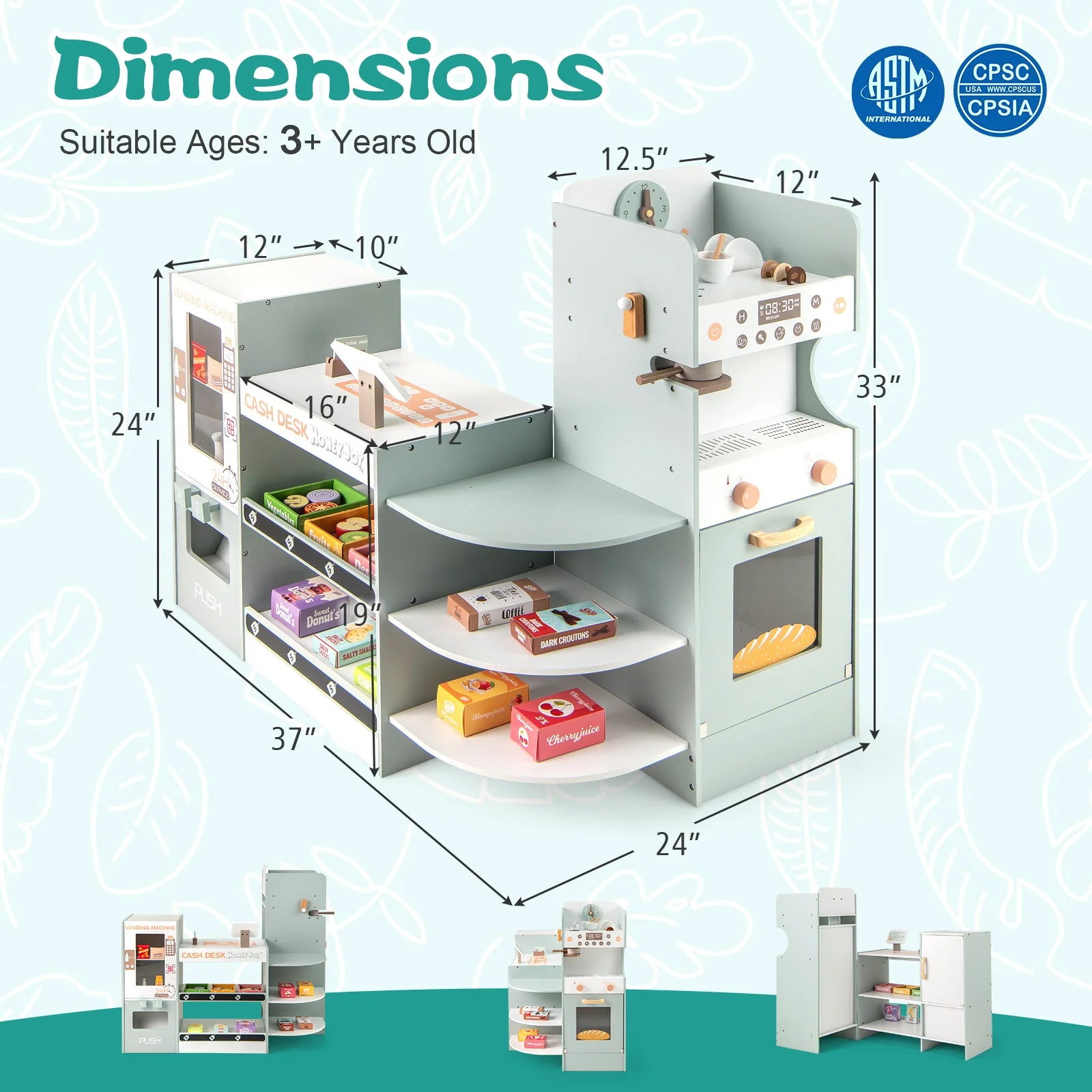 Wooden Kids Grocery Store Playset Pretend Play Supermarket-Green - Image 5