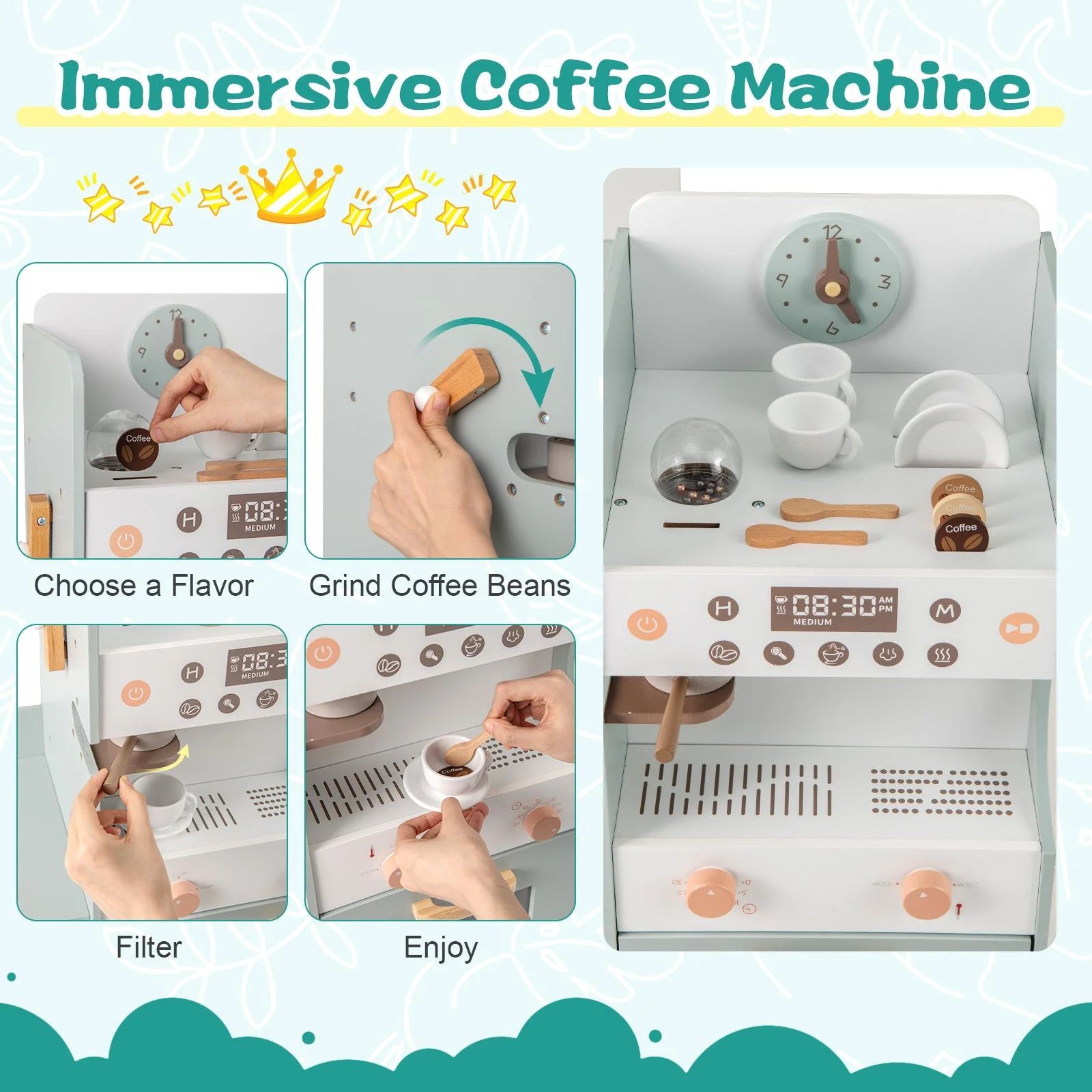 Wooden Kids Grocery Store Playset Pretend Play Supermarket-Green - Image 8