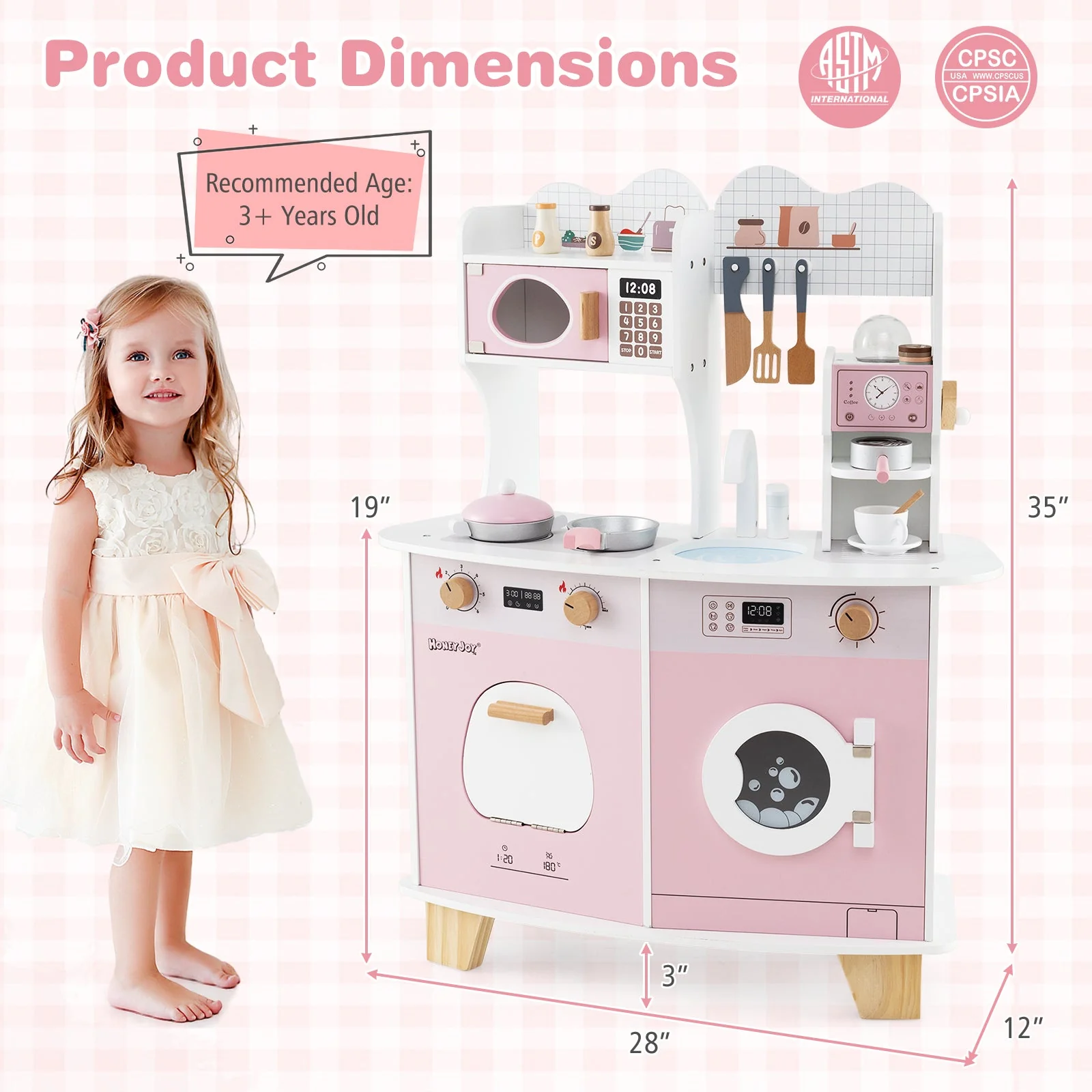 Wooden Kids Kitchen Playset with Coffee Maker for kids-Pink - Image 4