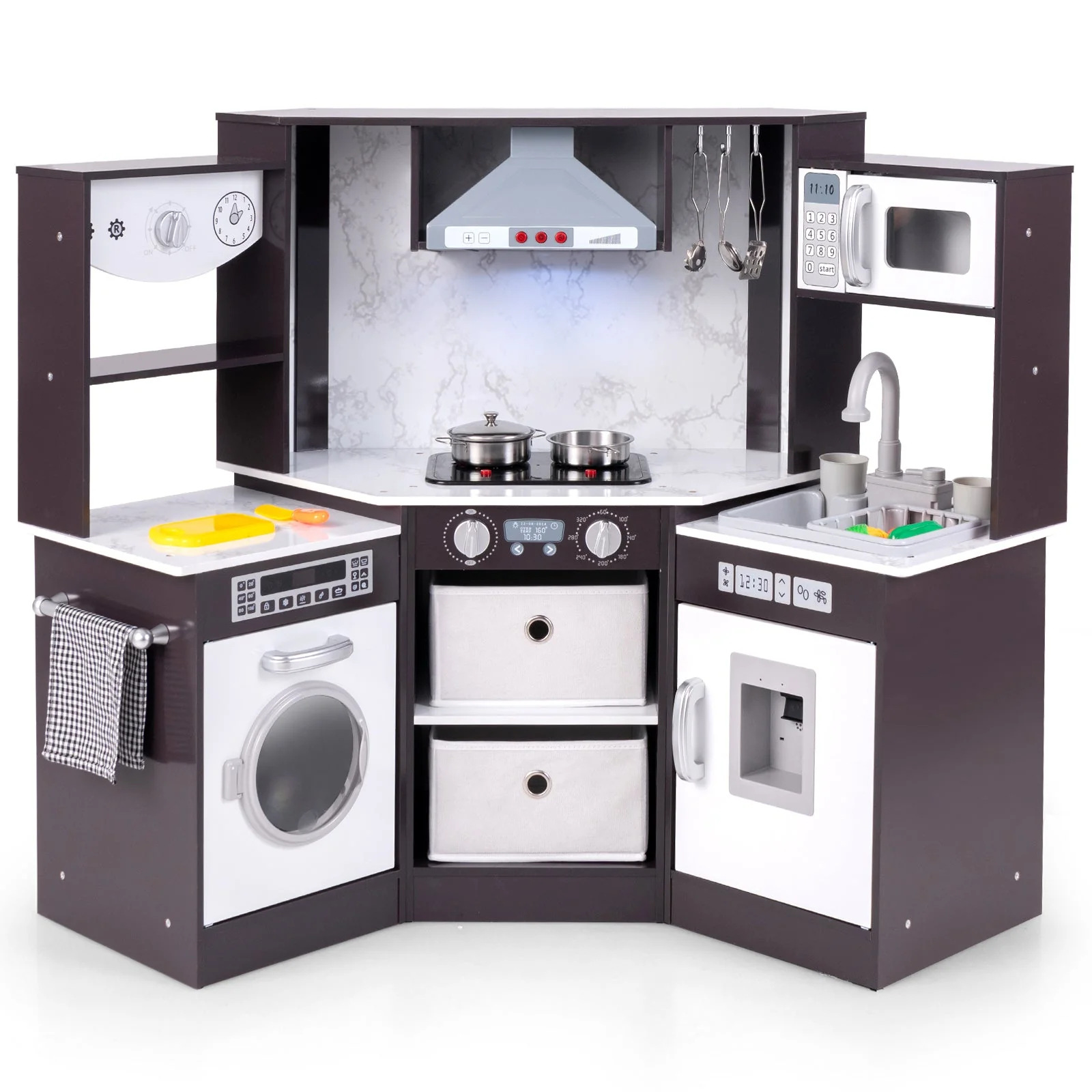 Wooden Kids Play Kitchen Playset with Realistic Lights and Sounds-Coffee - Image 4