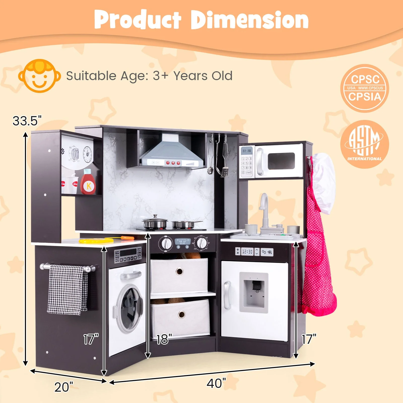 Wooden Kids Play Kitchen Playset with Realistic Lights and Sounds-Coffee - Image 5