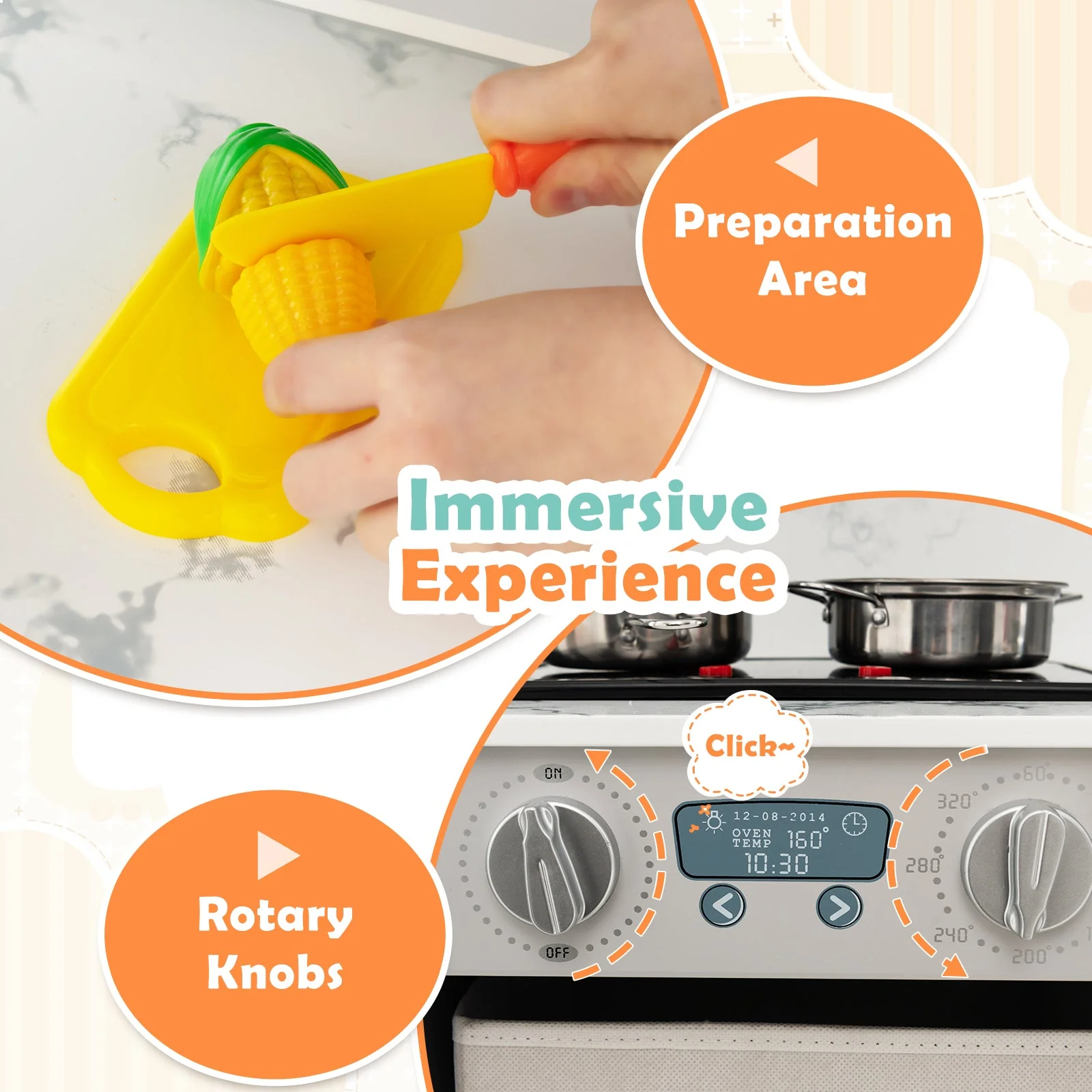 Wooden Kids Play Kitchen Playset with Realistic Lights and Sounds-Gray - Image 6