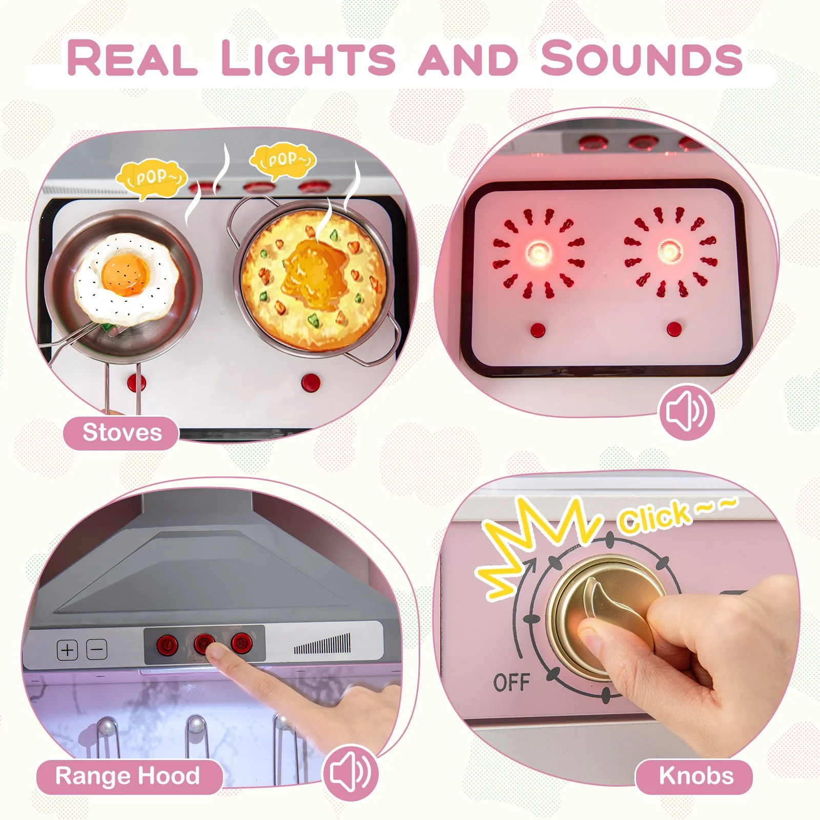 Wooden Kitchen Playset with Ice Maker and Sounds for Ages 3+-Pink - Image 6