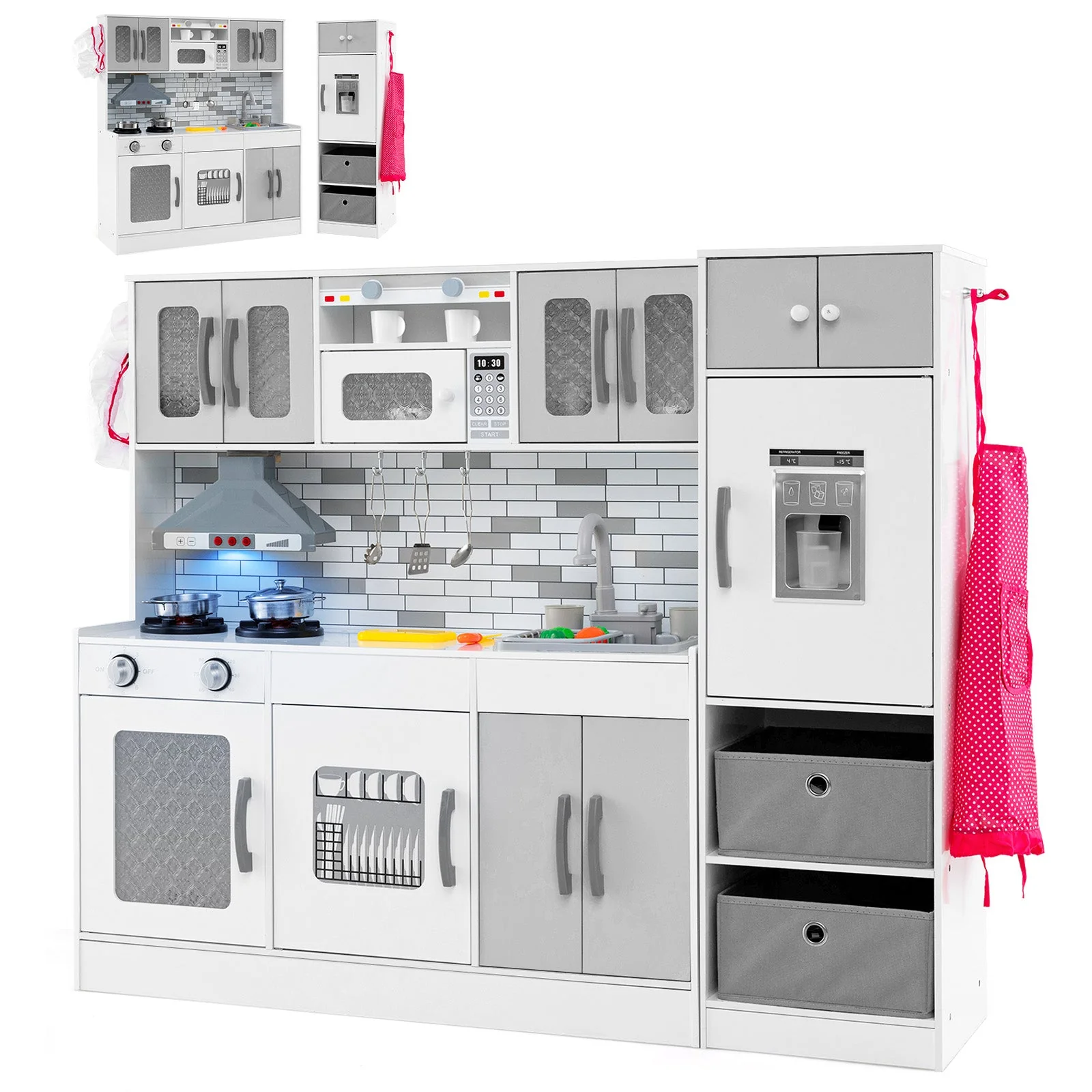 Wooden Kitchen Playset with Lights and Sounds for Ages 3+-Gray - Image 2