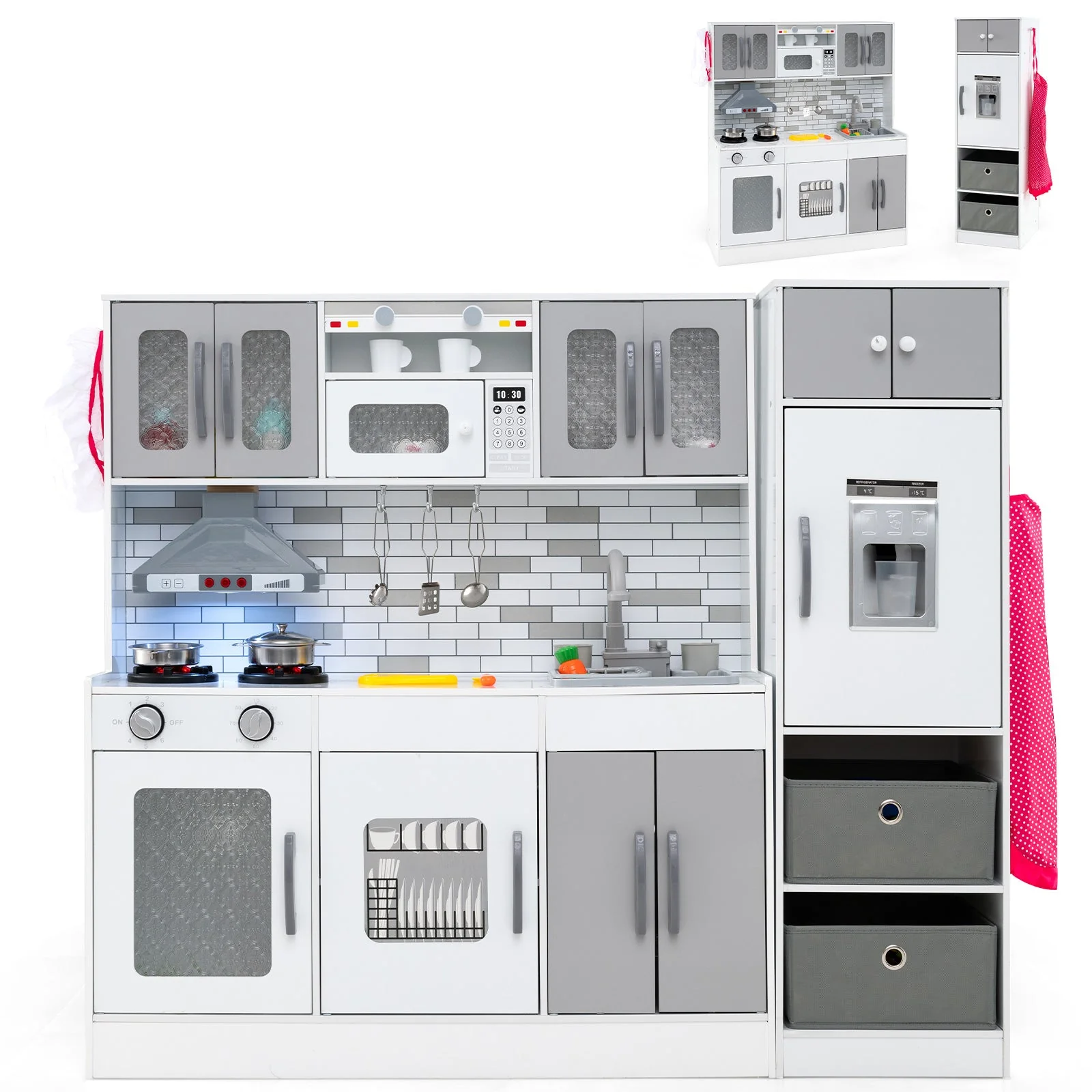 Wooden Kitchen Playset with Lights and Sounds for Ages 3+-Gray - Image 3