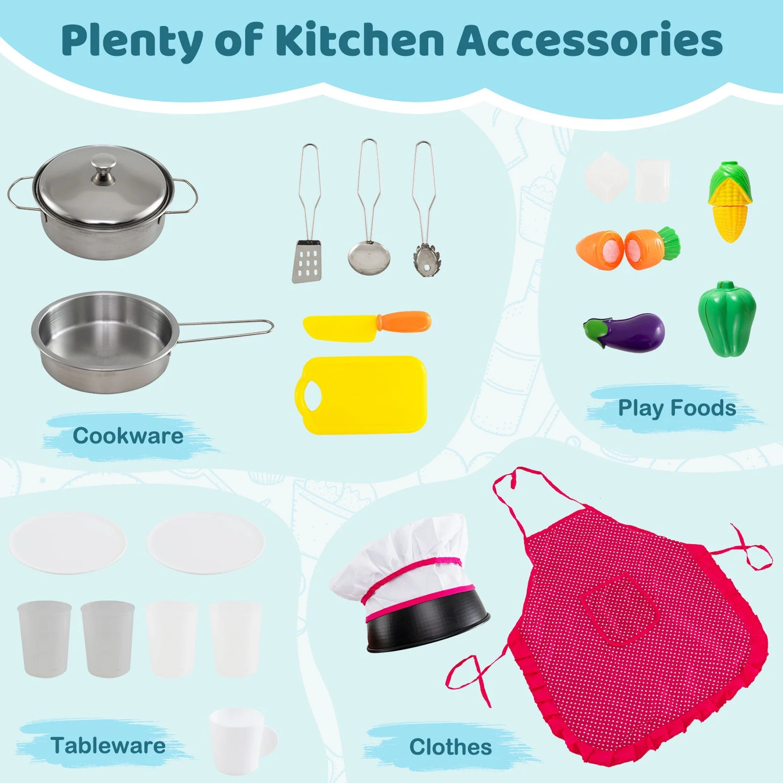 Wooden Kitchen Playset with Lights and Sounds for Ages 3+-Gray - Image 6