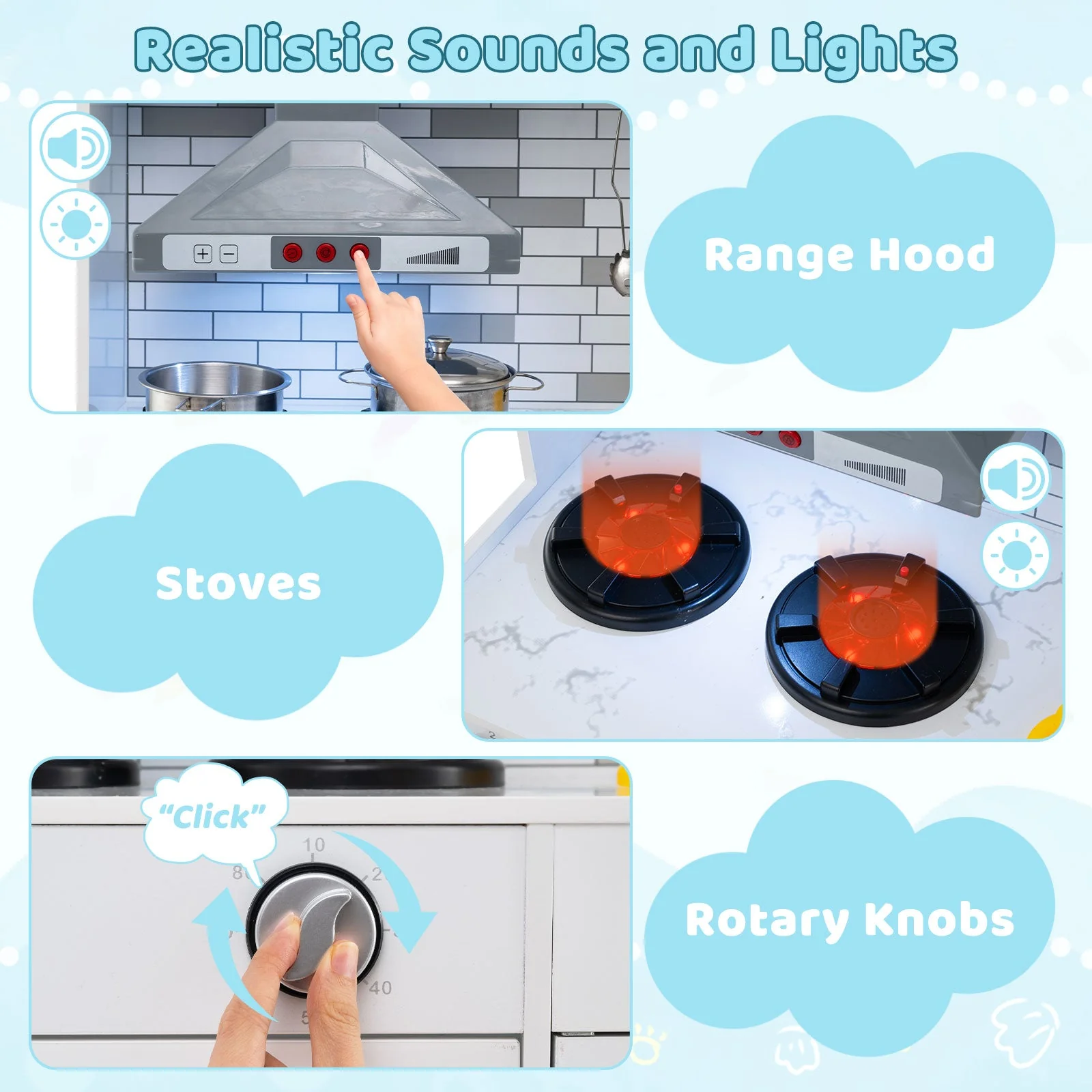 Wooden Kitchen Playset with Lights and Sounds for Ages 3+-Gray - Image 8