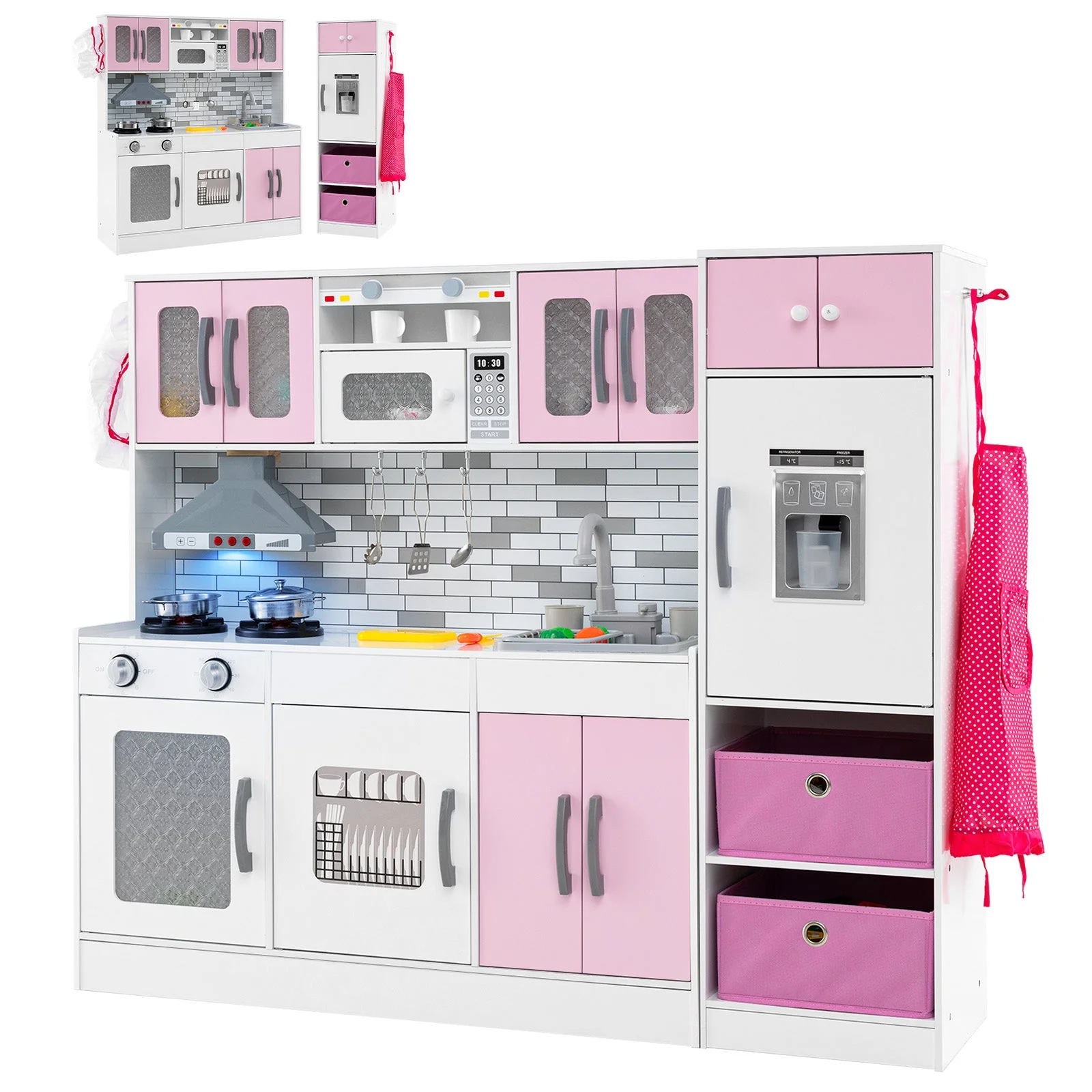 Wooden Kitchen Playset with Lights and Sounds for Ages 3+-Pink - Image 2
