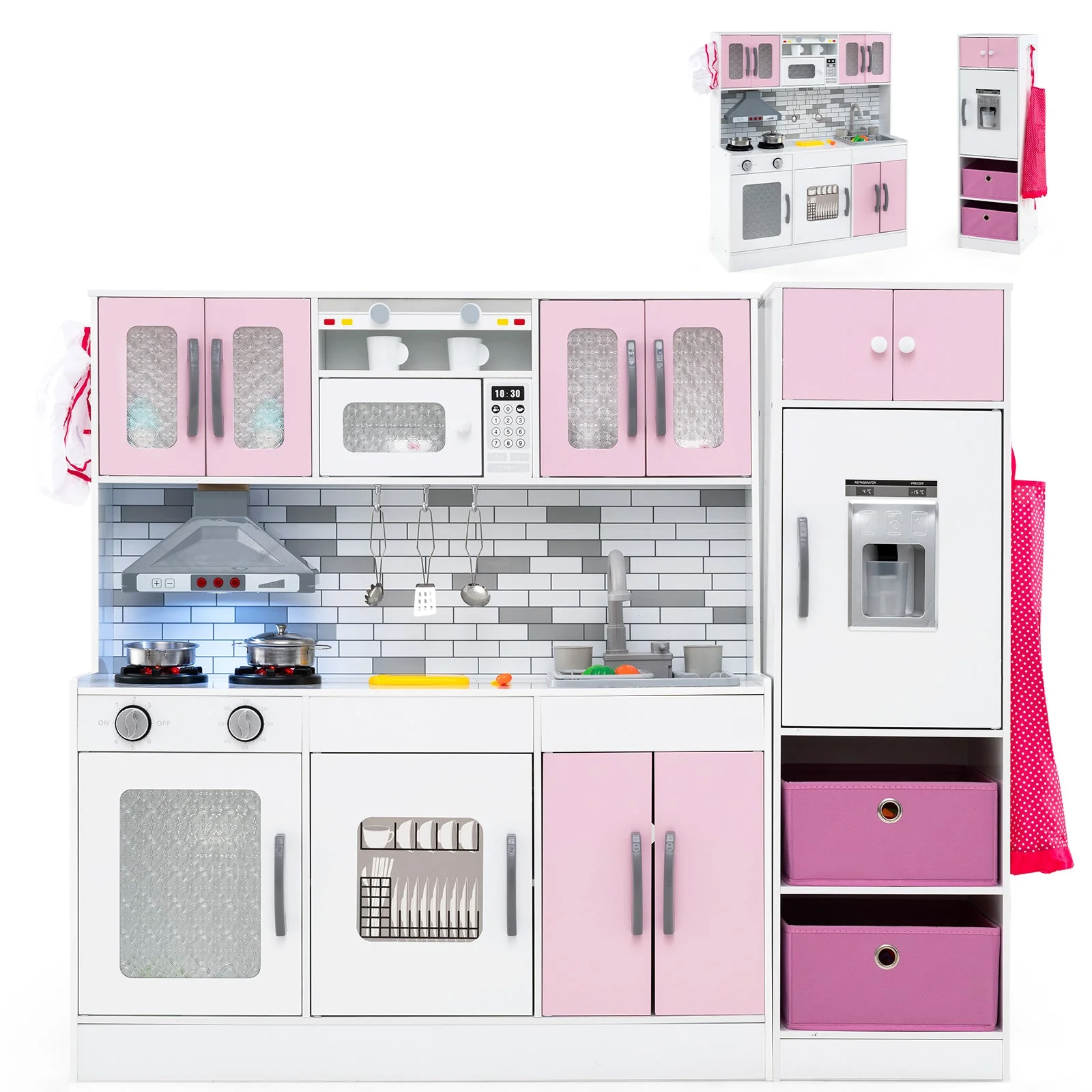 Wooden Kitchen Playset with Lights and Sounds for Ages 3+-Pink - Image 3