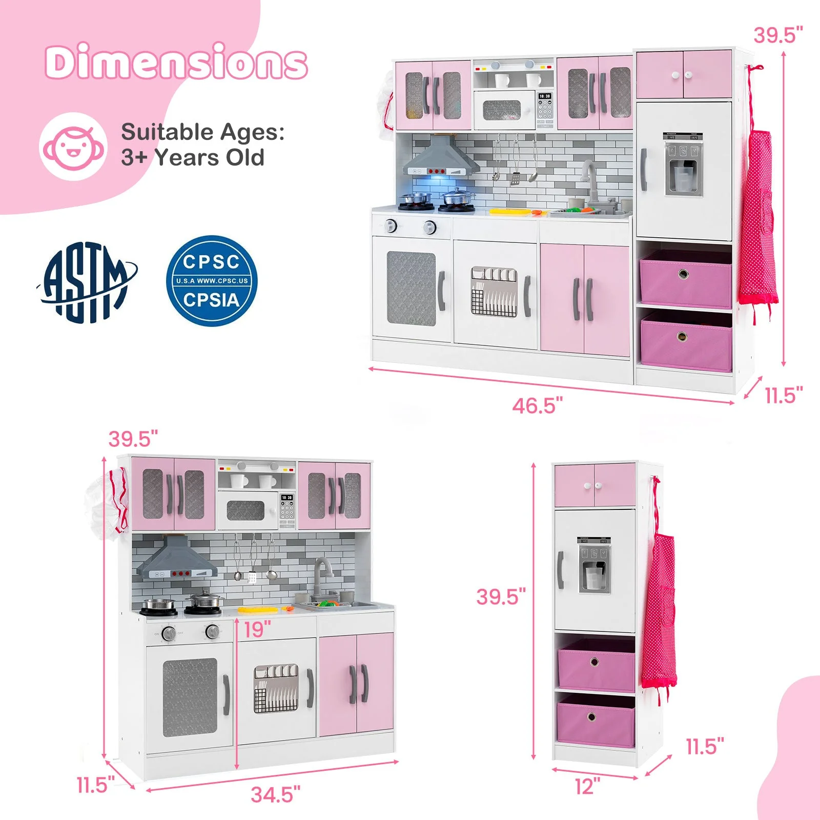 Wooden Kitchen Playset with Lights and Sounds for Ages 3+-Pink - Image 4