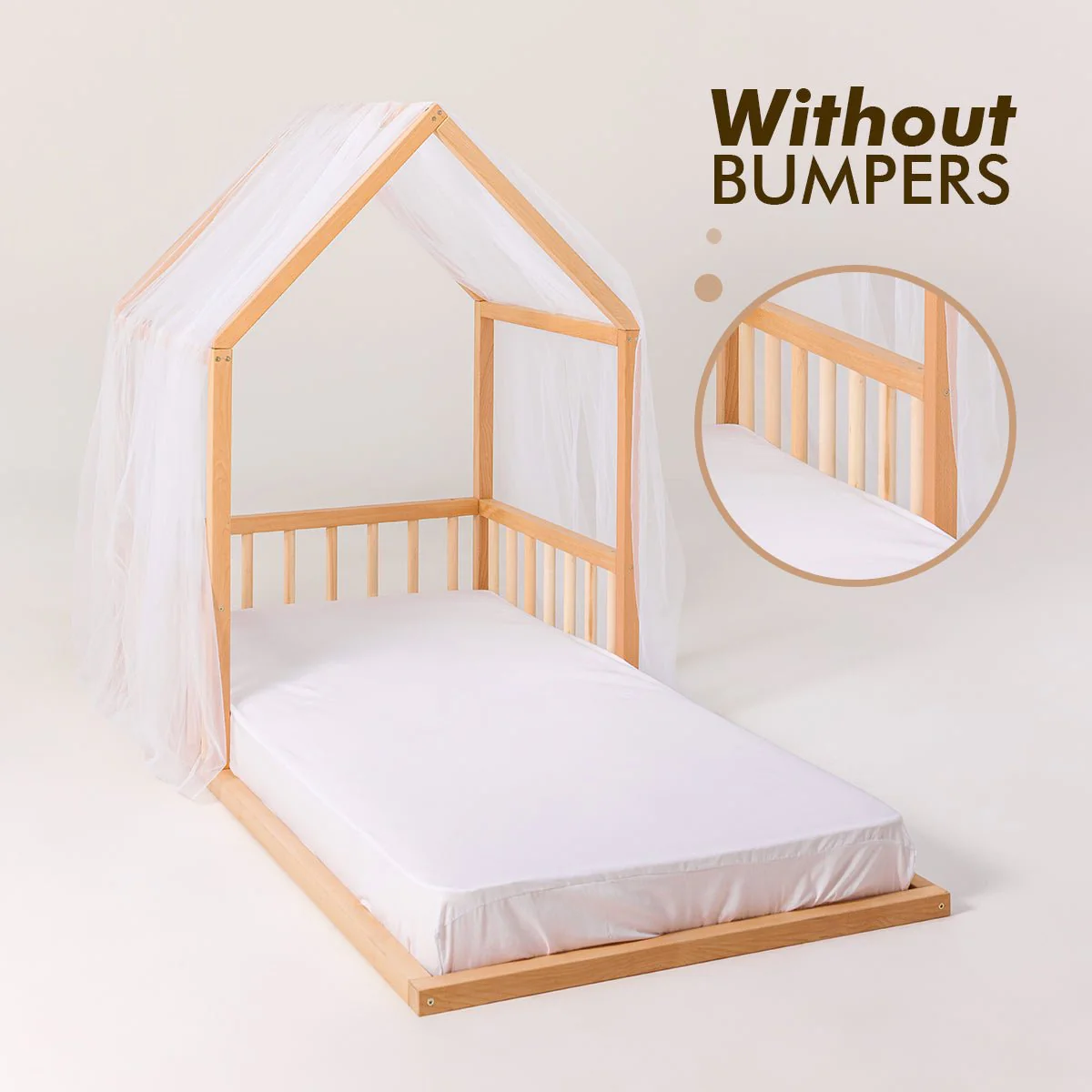 Wooden Montessori House Floor Bed with Fence and Roof for Kids (190x90 cm) - Image 10