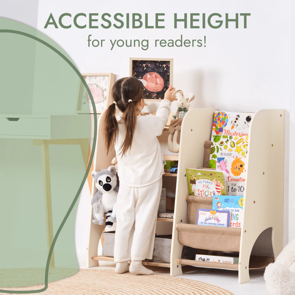 Wooden Montessori Shelves for Toddler 2in1: Bookshelf & Toy Shelving - Image 3