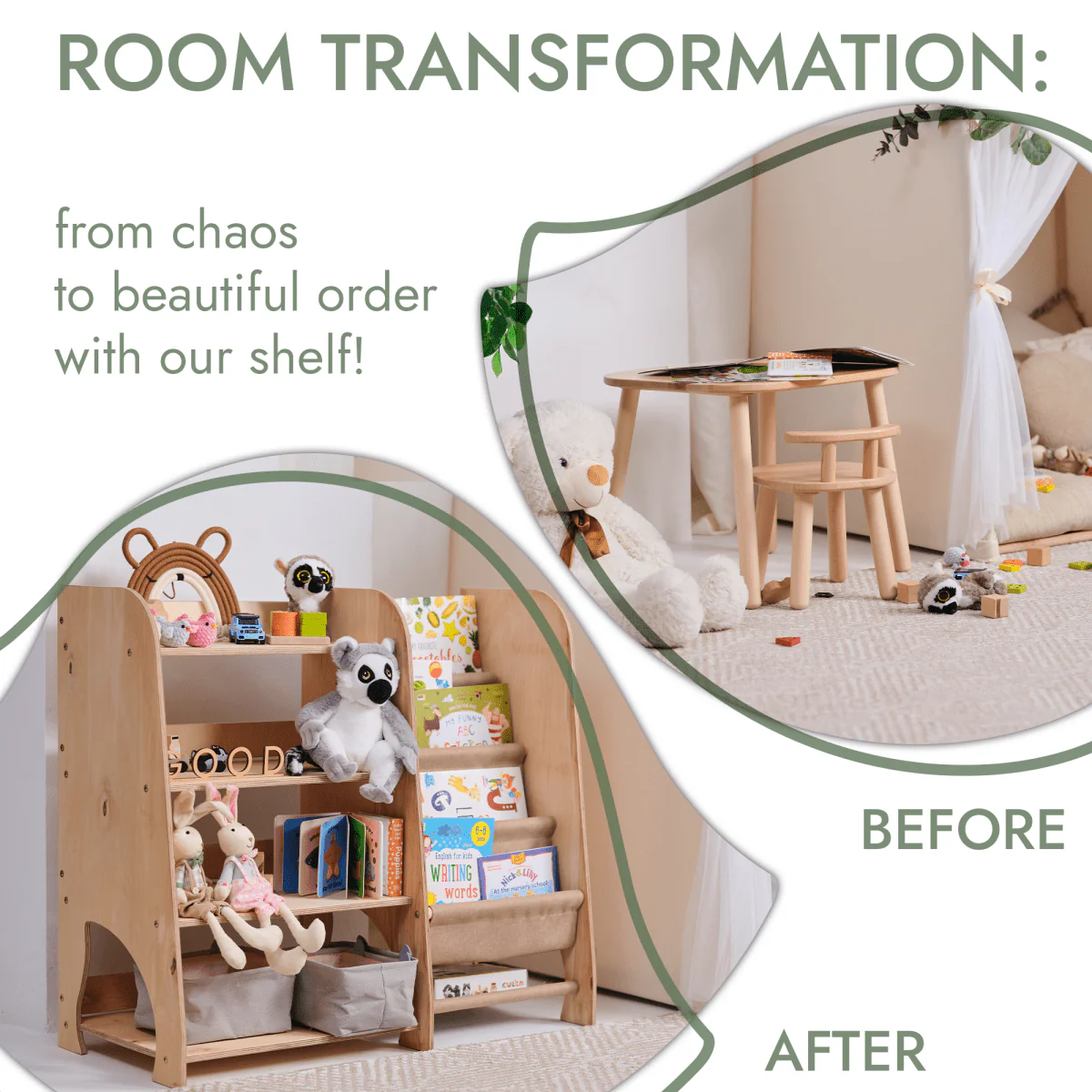 Wooden Montessori Shelves for Toddler 2in1: Bookshelf & Toy Shelving - Image 8