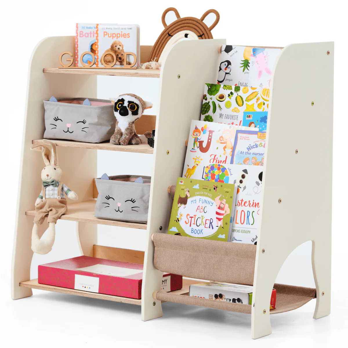 Wooden Montessori Shelves for Toddler 2in1: Bookshelf & Toy Shelving - Image 9