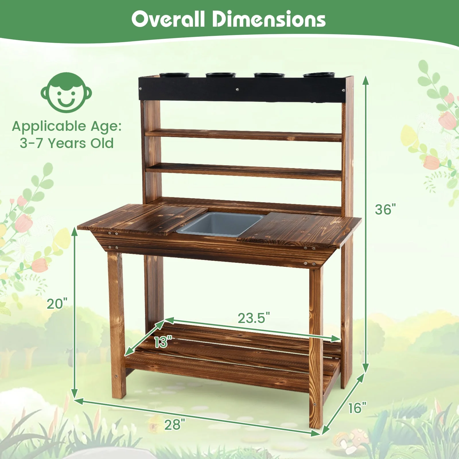 Wooden Potting Bench Table Outdoor Mud Kitchen with Solid Fir Wood Frame-Natural - Image 5