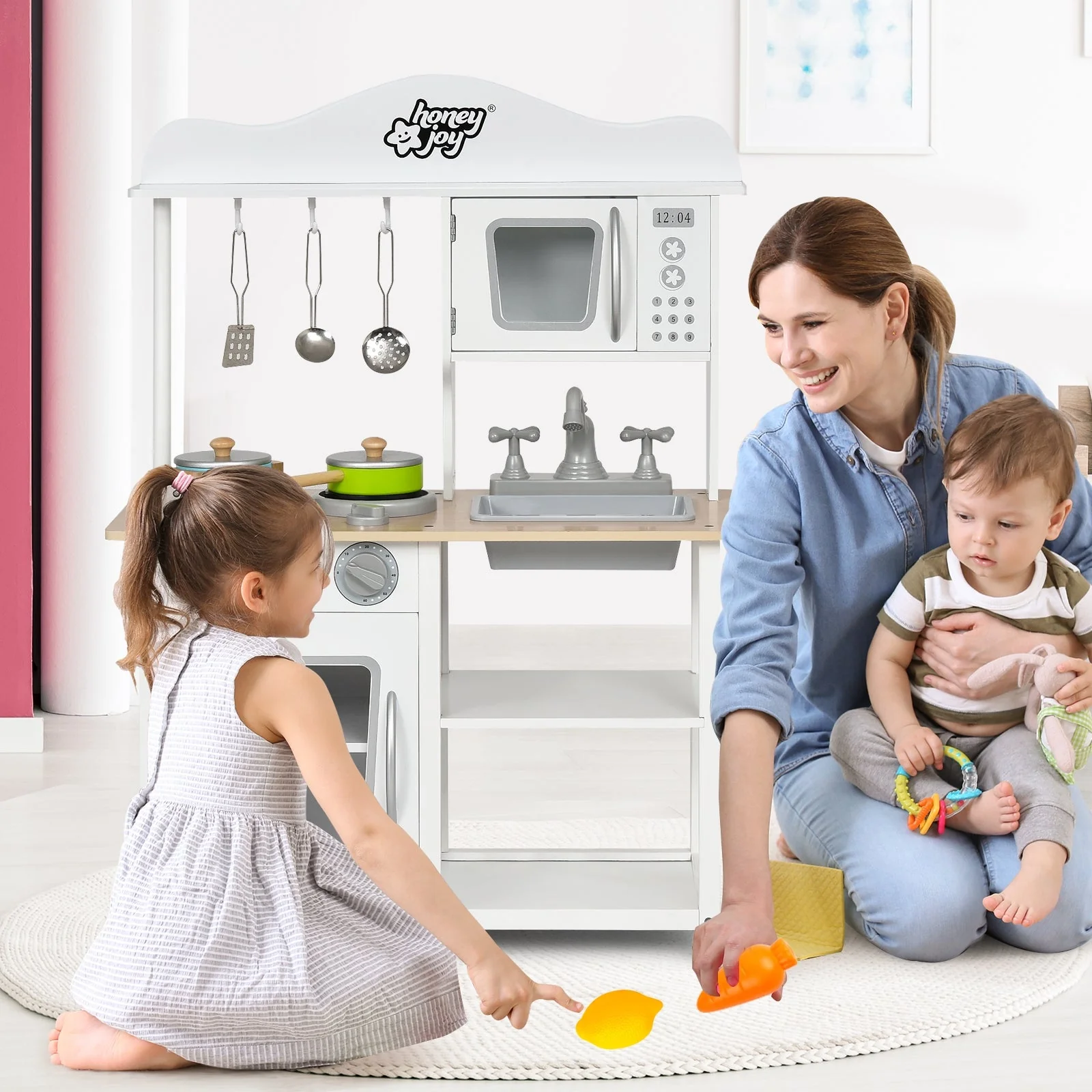 Wooden Pretend Play Kitchen Set for Kids with Accessories and Sink - Image 2