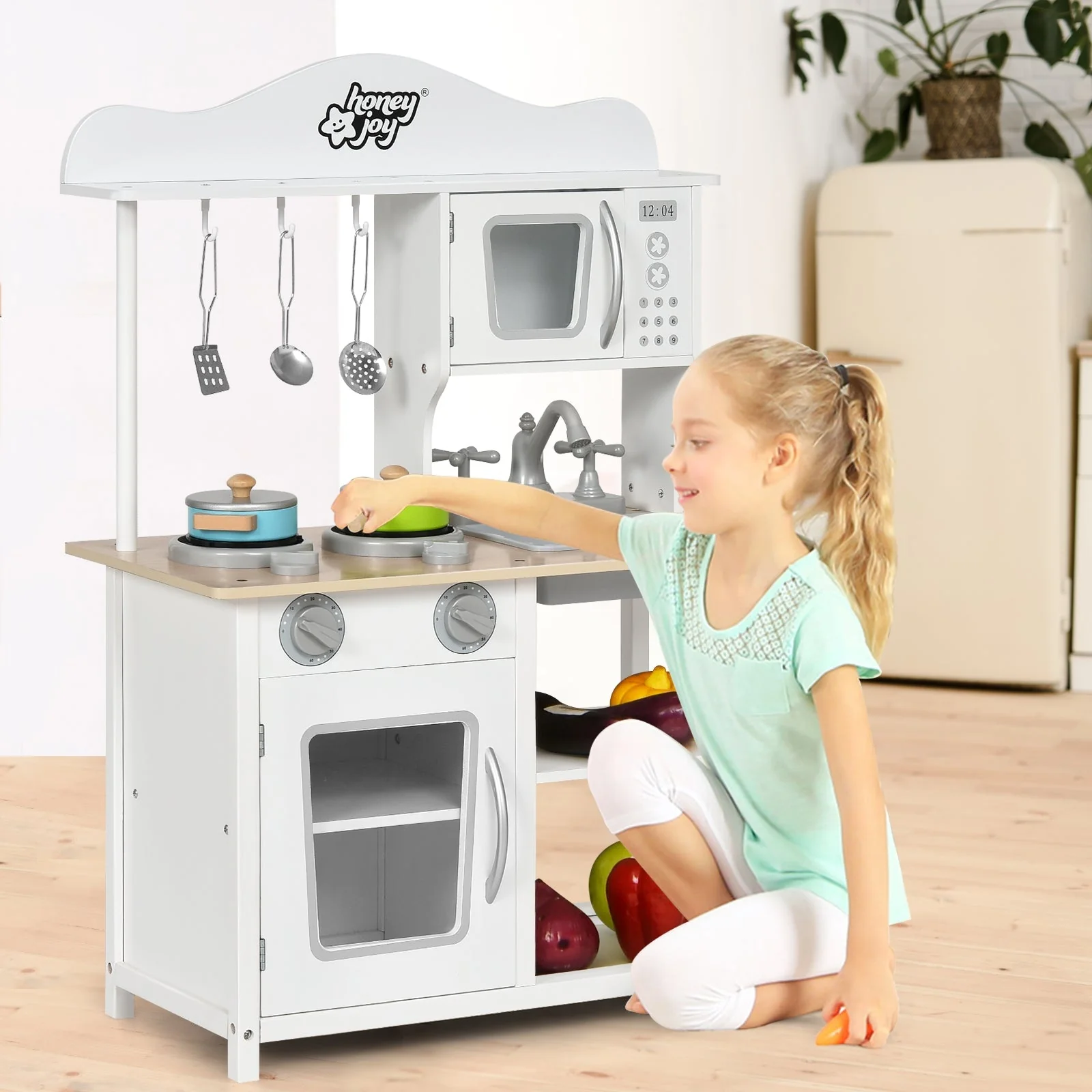 Wooden Pretend Play Kitchen Set for Kids with Accessories and Sink - Image 6