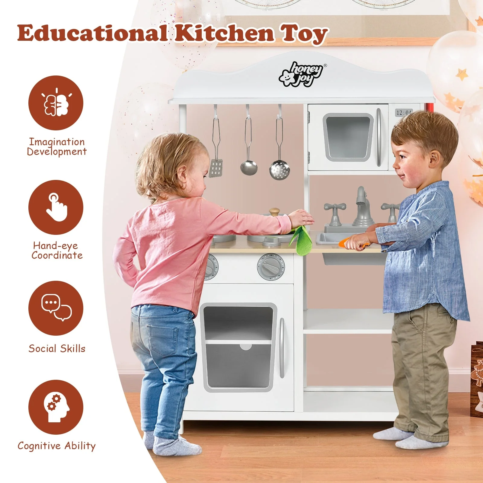 Wooden Pretend Play Kitchen Set for Kids with Accessories and Sink - Image 7
