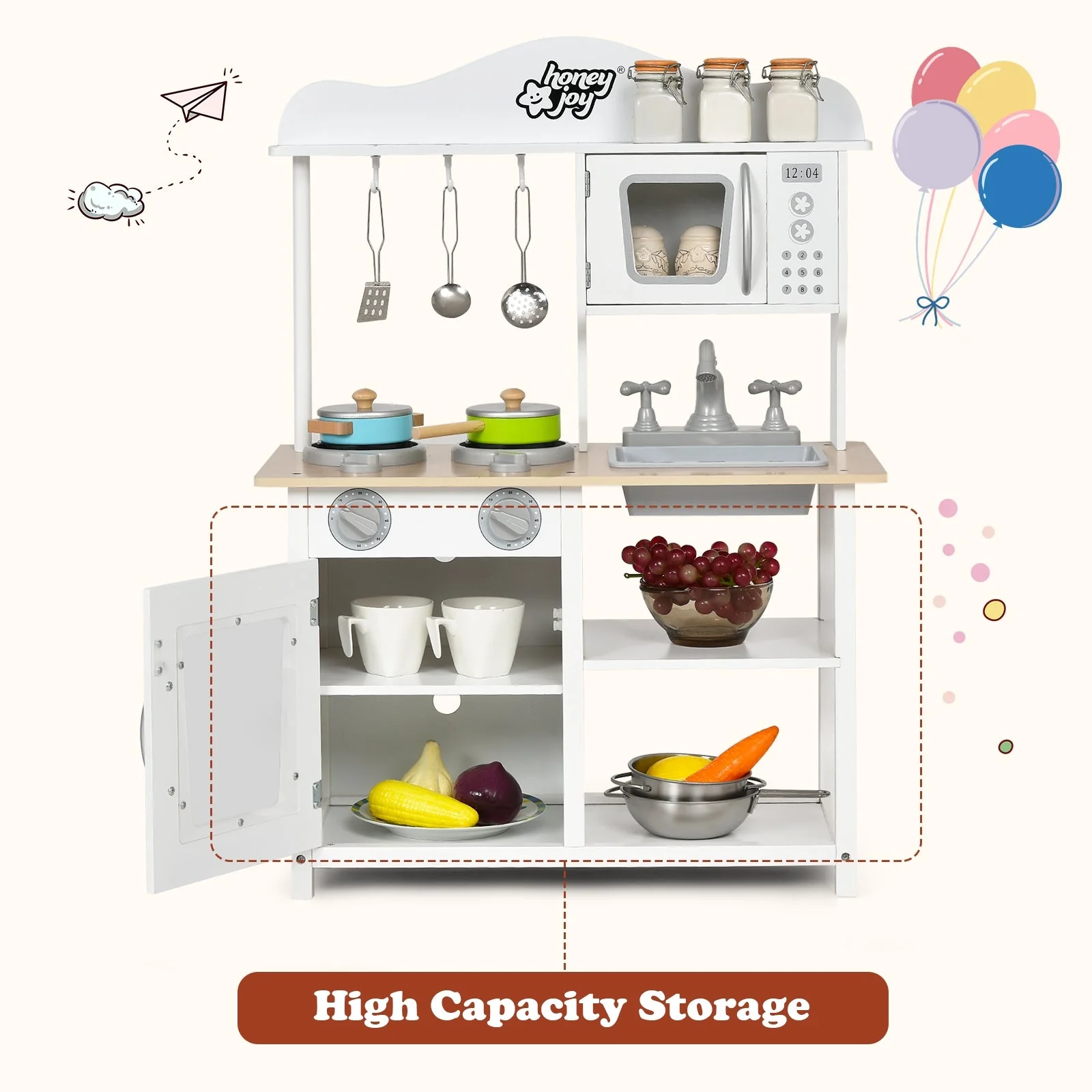 Wooden Pretend Play Kitchen Set for Kids with Accessories and Sink - Image 8
