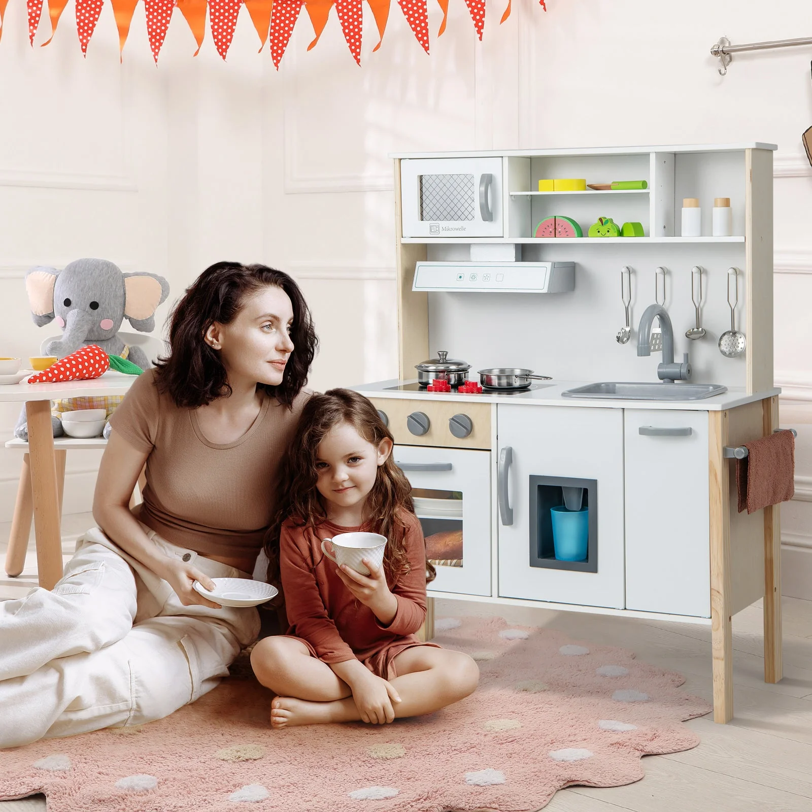 Wooden Pretend Play Kitchen Set for Toddlers-White - Image 2