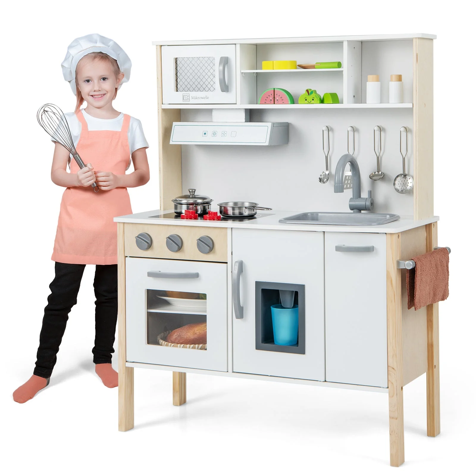Wooden Pretend Play Kitchen Set for Toddlers-White - Image 4