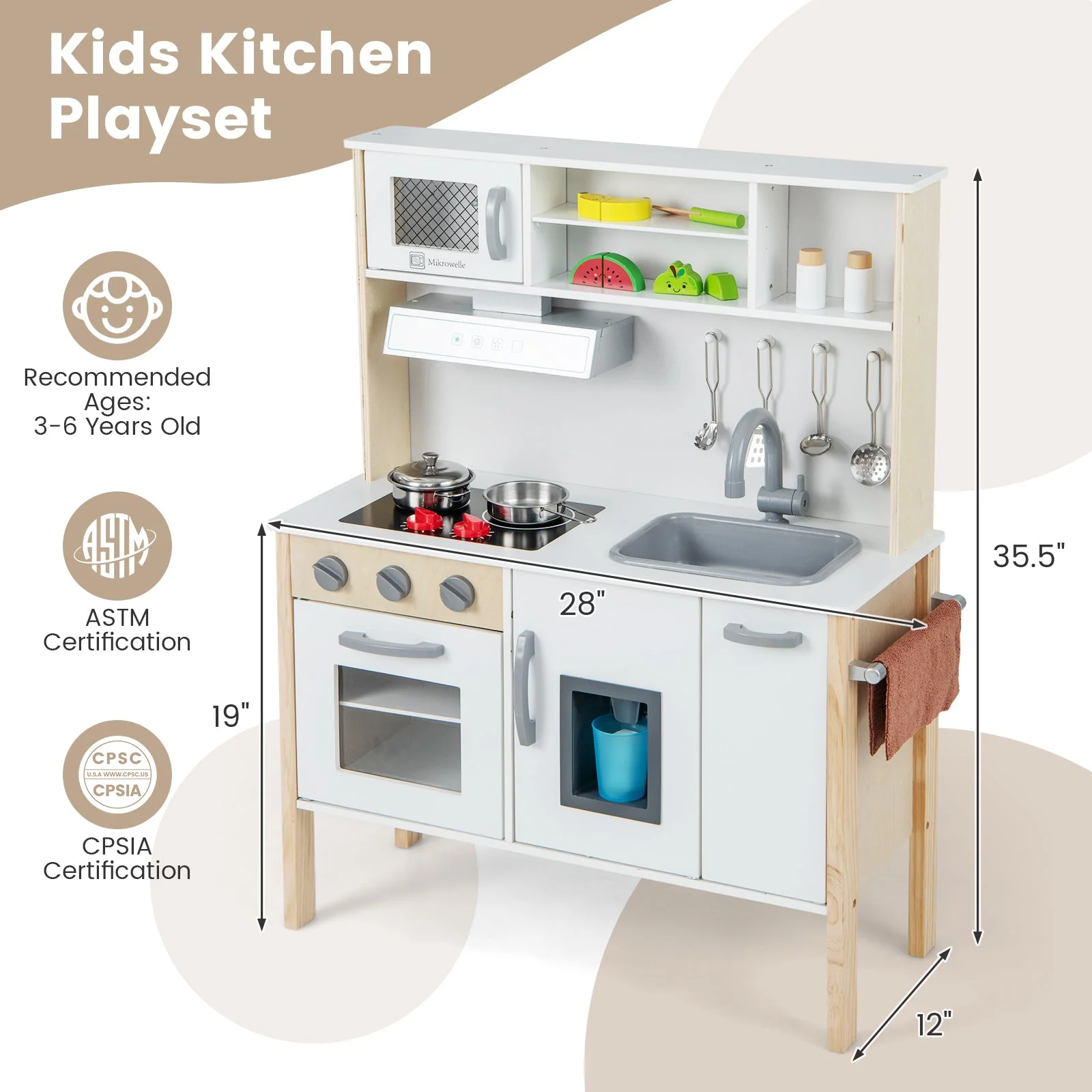 Wooden Pretend Play Kitchen Set for Toddlers-White - Image 5