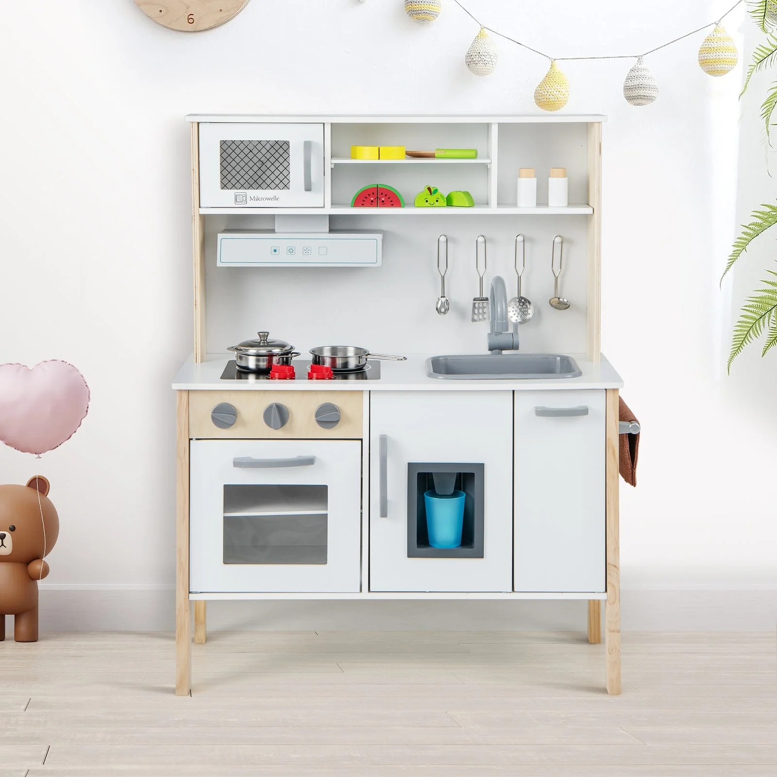 Wooden Pretend Play Kitchen Set for Toddlers-White - Image 6