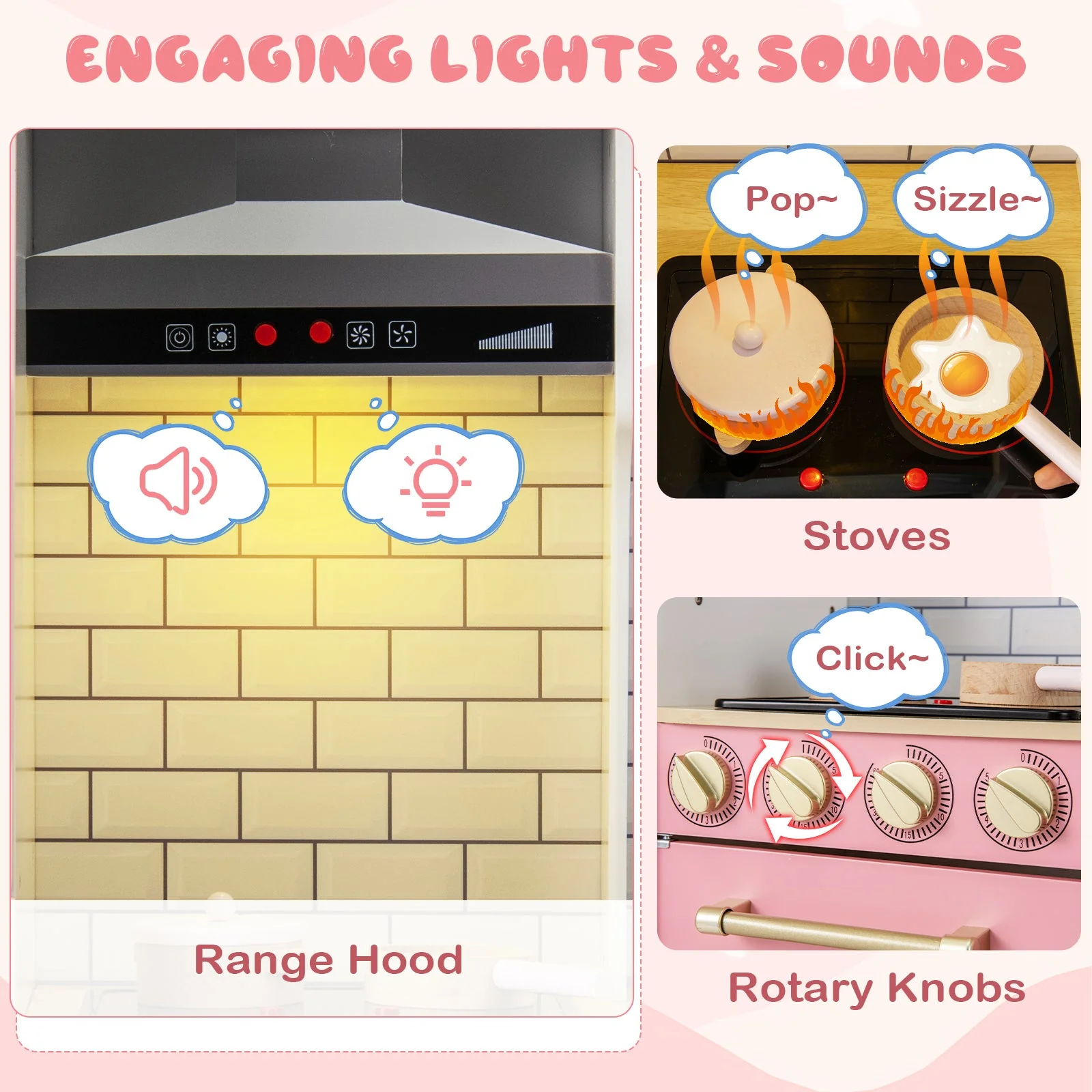 Wooden Pretend Play Kitchen with Ice Maker Range Hood and Blackboard-Pink - Image 6