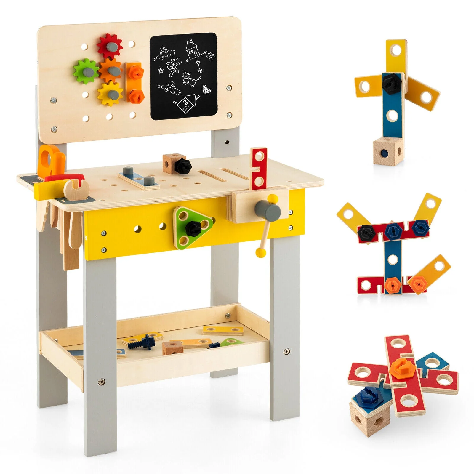 Wooden Pretend Play Workbench Set with Blackboard for Toddlers Ages 3+ - Image 3