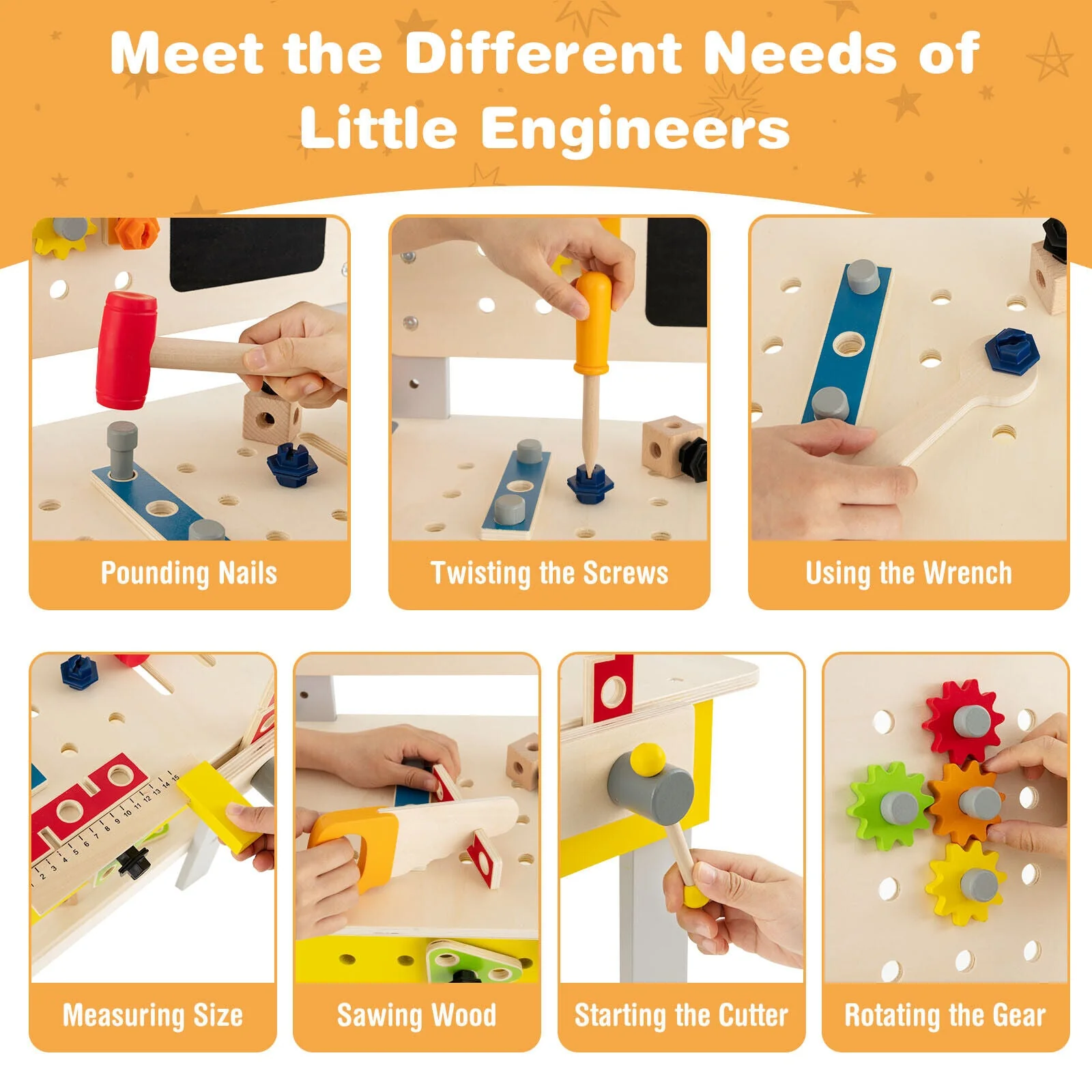 Wooden Pretend Play Workbench Set with Blackboard for Toddlers Ages 3+ - Image 6