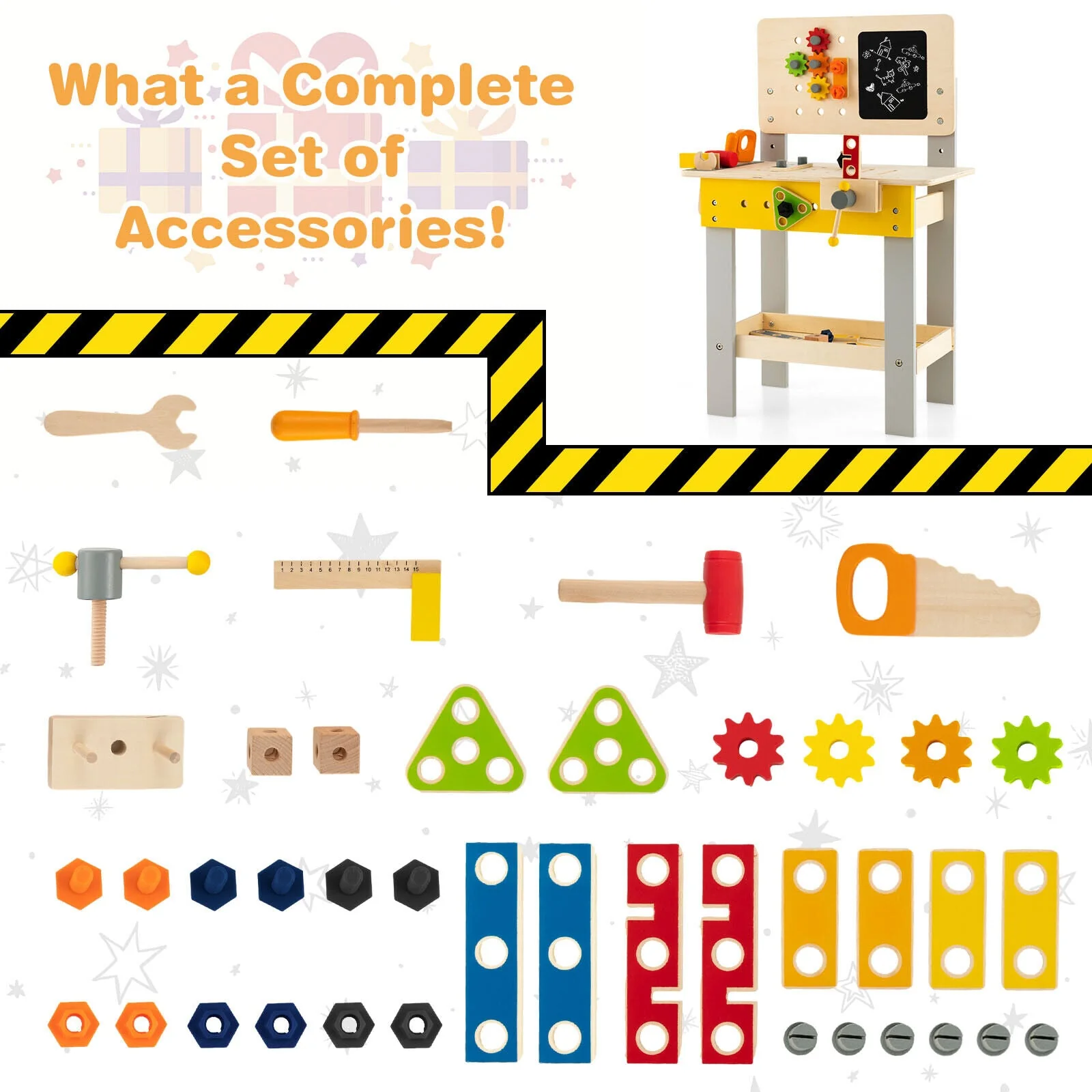 Wooden Pretend Play Workbench Set with Blackboard for Toddlers Ages 3+ - Image 8